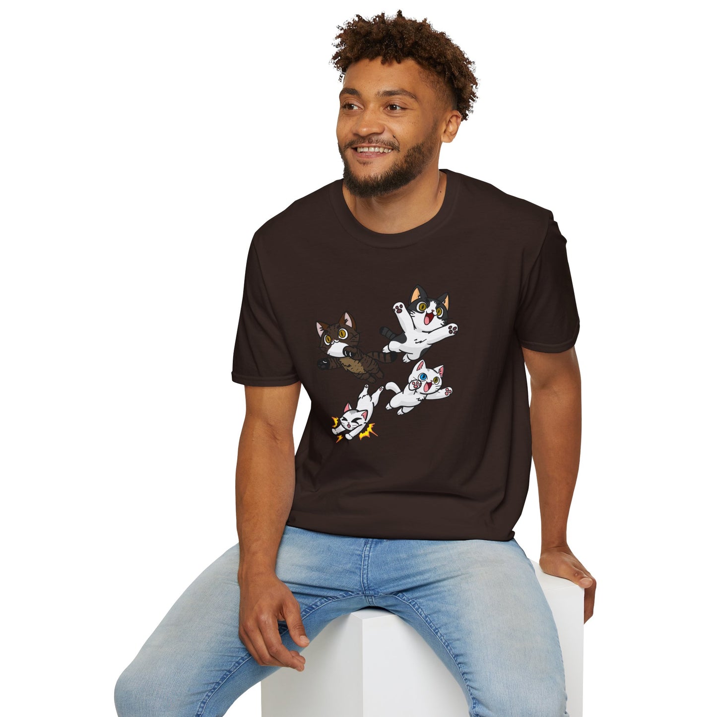 Cat Attack Squadron! | Four Fantastic Flying Felines | Unisex Softstyle T-Shirt