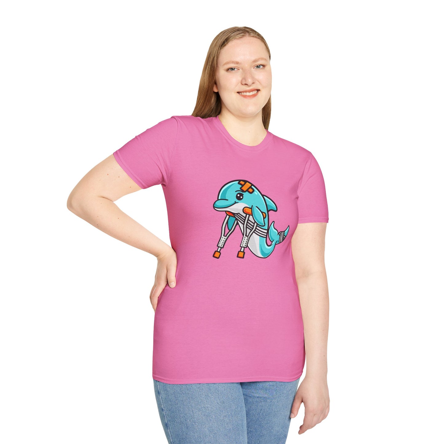 Injured but Adorable | The Crippled Dolphin | Funny Graphic T-Shirt | Unisex Softstyle T-Shirt