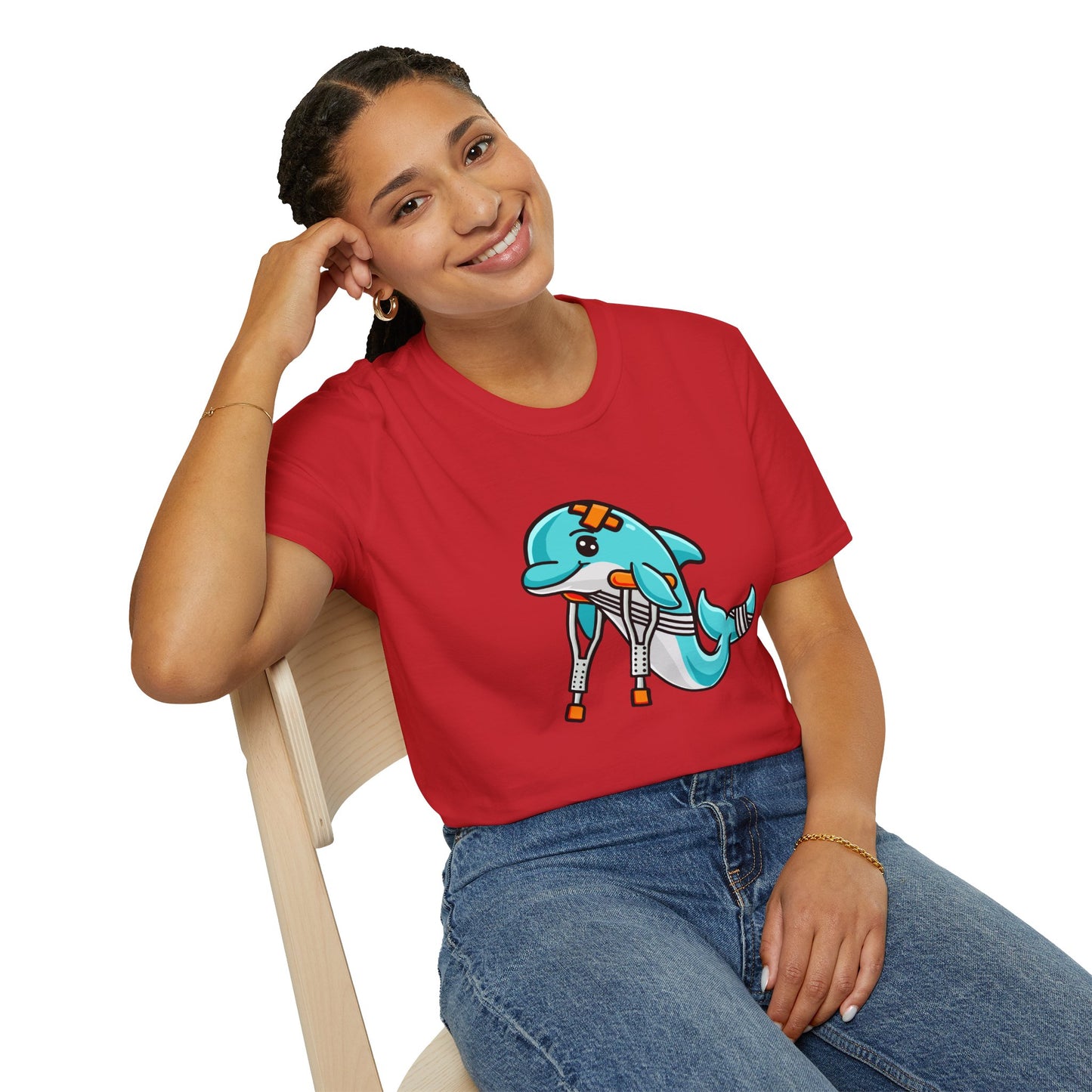 Injured but Adorable | The Crippled Dolphin | Funny Graphic T-Shirt | Unisex Softstyle T-Shirt