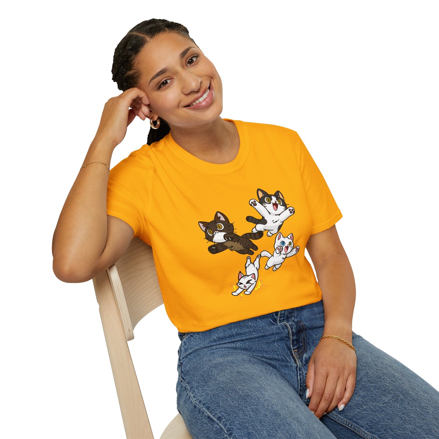 Cat Attack Squadron! | Four Fantastic Flying Felines | Unisex Softstyle T-Shirt