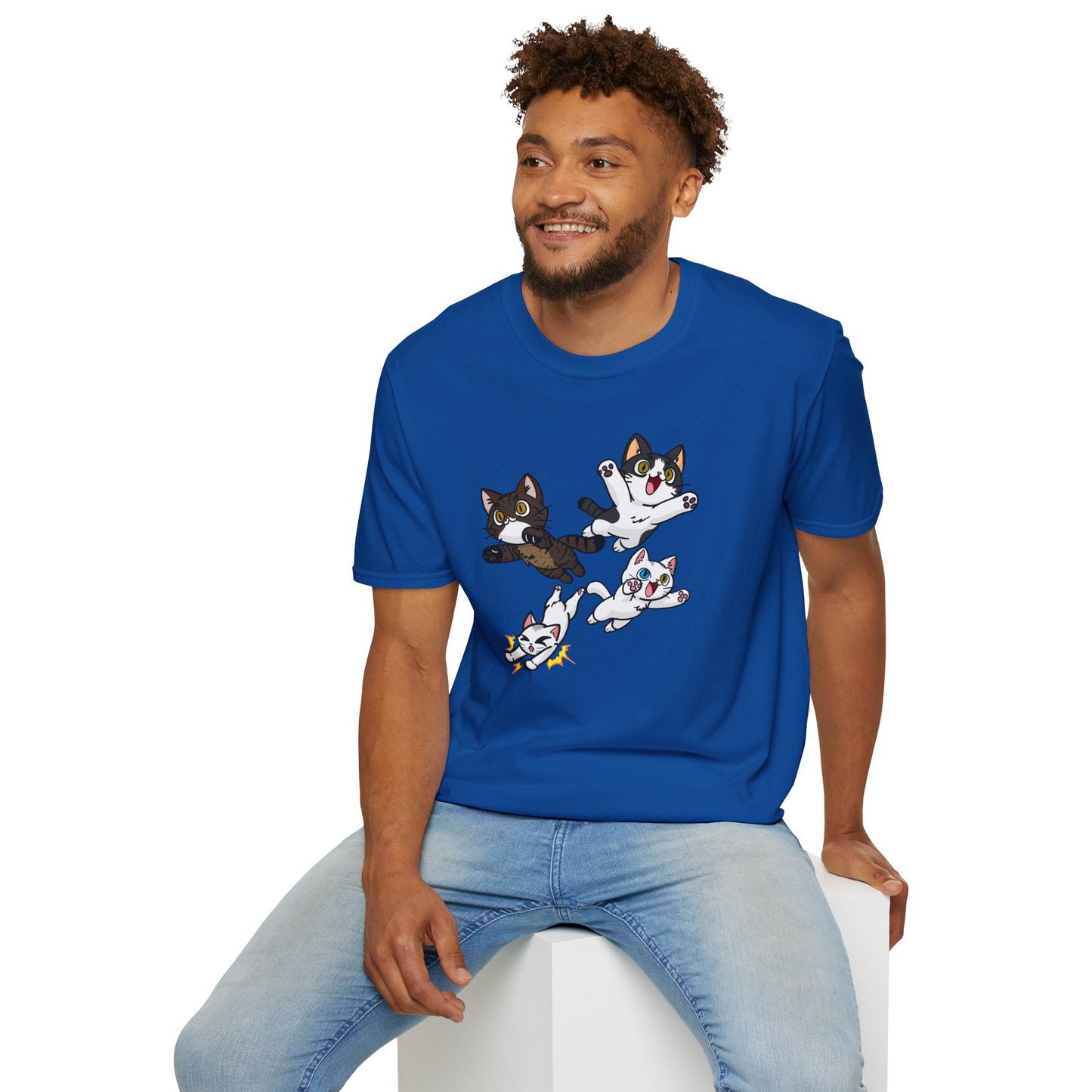 Cat Attack Squadron! | Four Fantastic Flying Felines | Unisex Softstyle T-Shirt