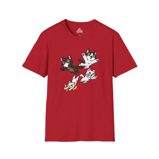 Cat Attack Squadron! | Four Fantastic Flying Felines | Unisex Softstyle T-Shirt