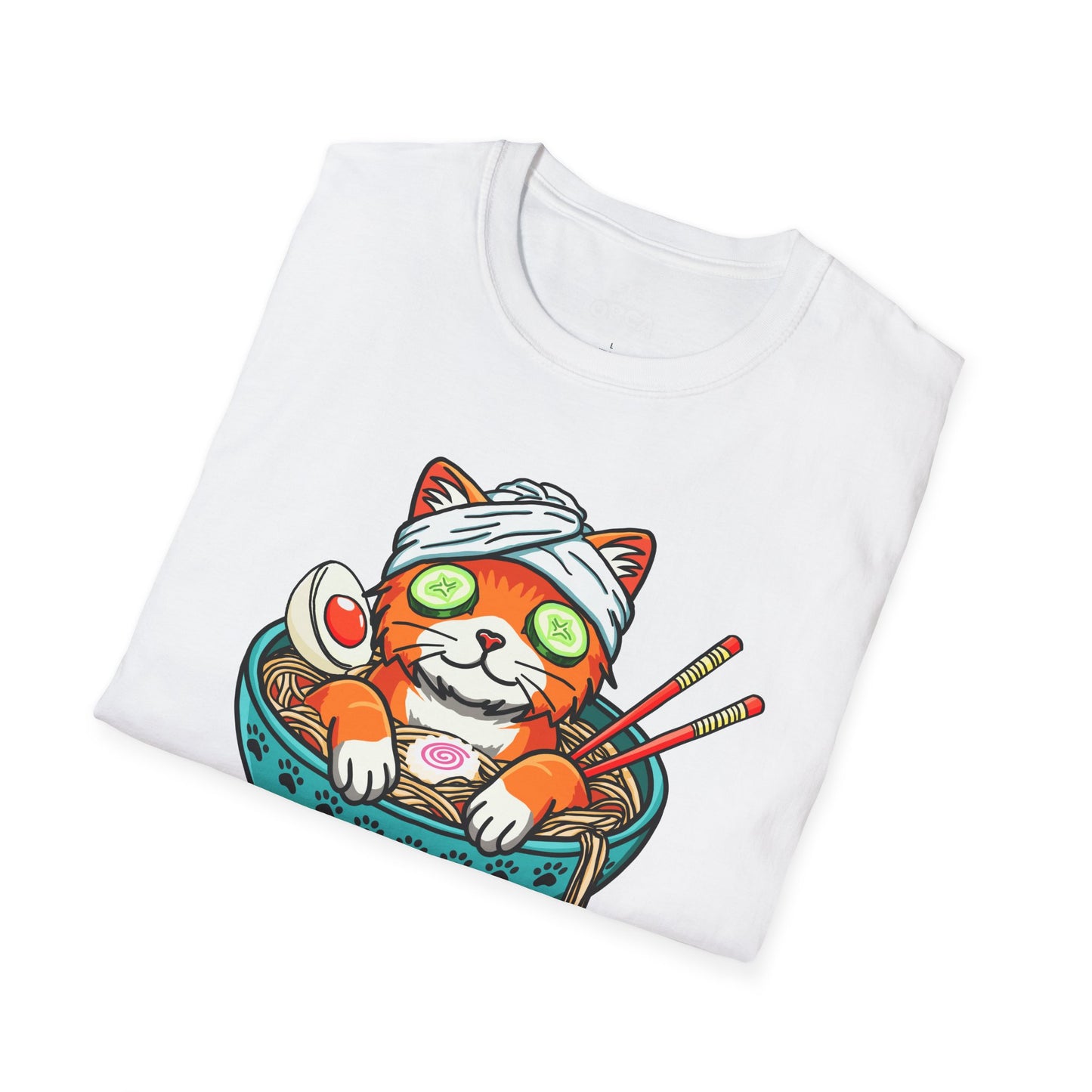 "Ramen Spa Cat" β Relaxing Noodle Bowl Kitty Graphic T-Shirt | Unisex Softstyle