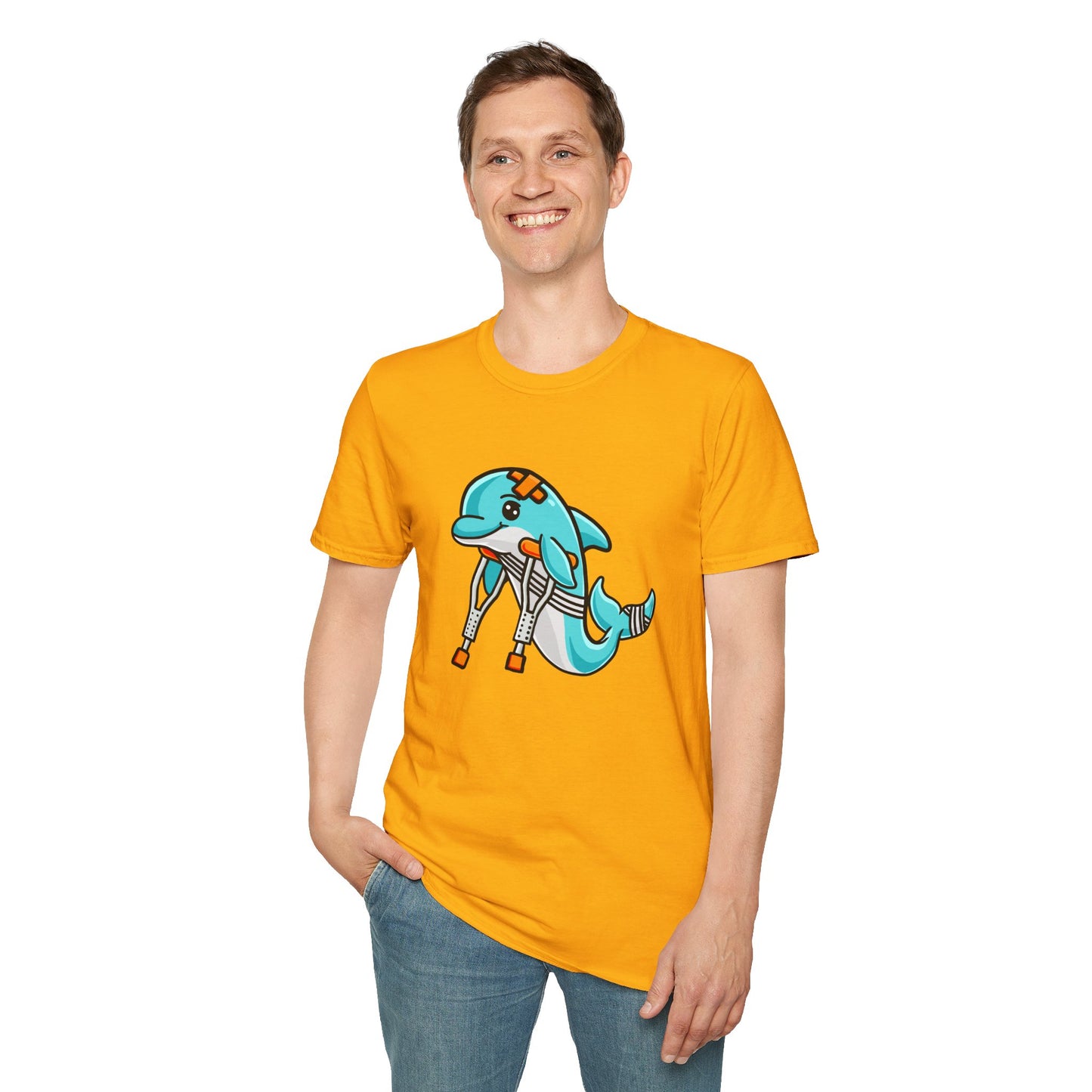 Injured but Adorable | The Crippled Dolphin | Funny Graphic T-Shirt | Unisex Softstyle T-Shirt