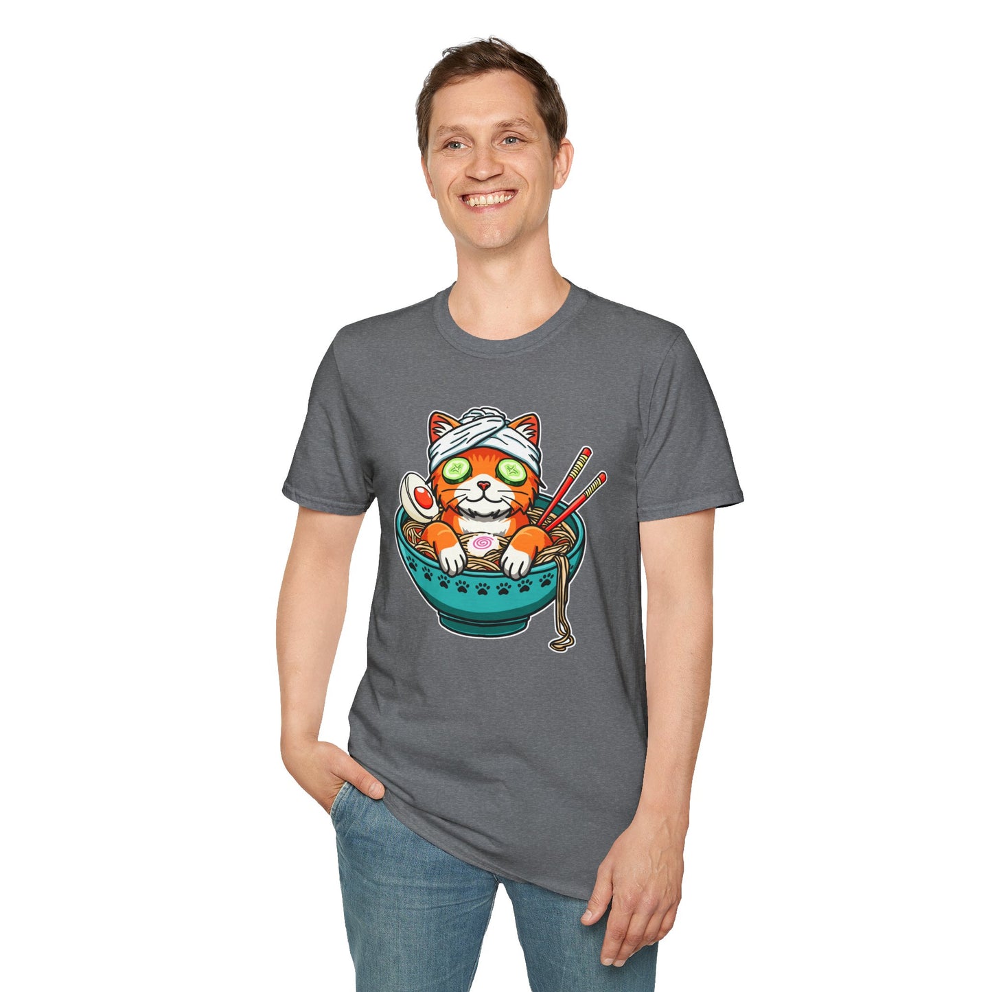 "Ramen Spa Cat" β Relaxing Noodle Bowl Kitty Graphic T-Shirt | Unisex Softstyle