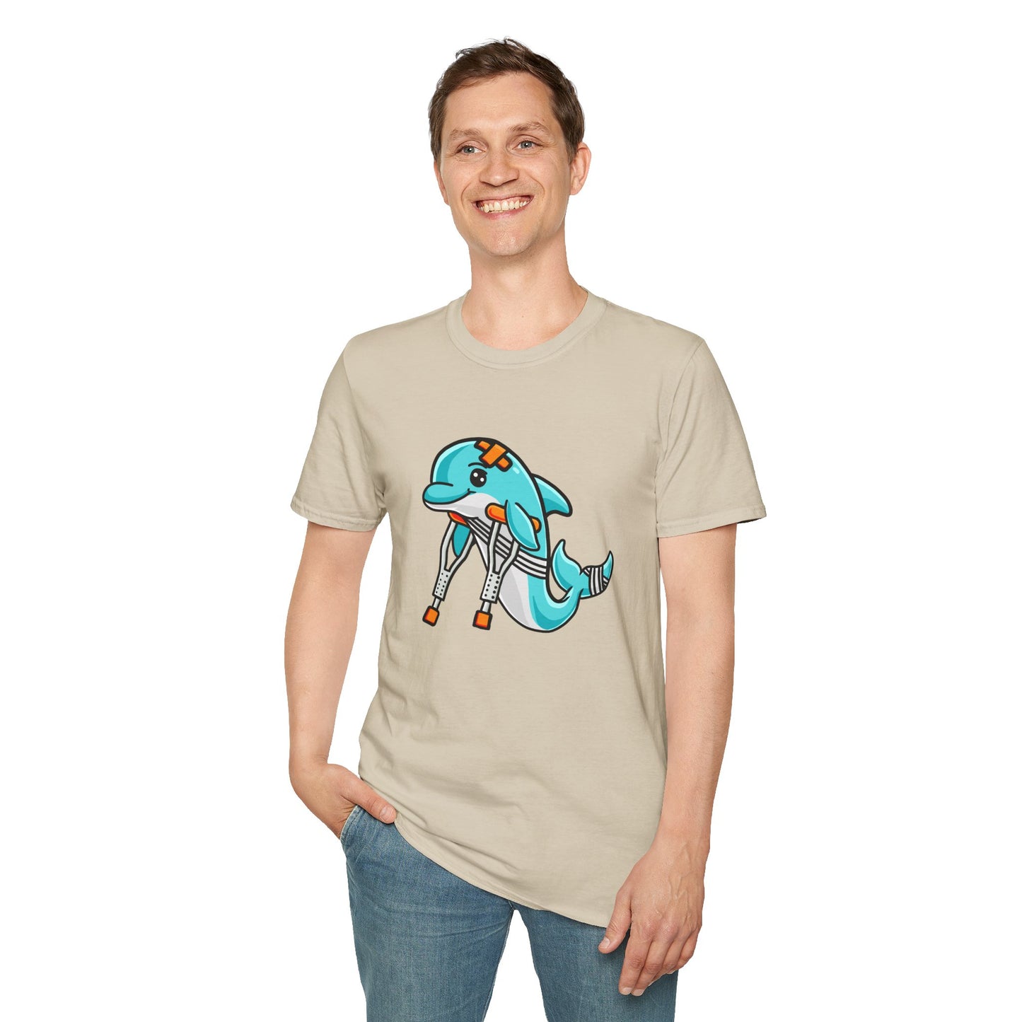 Injured but Adorable | The Crippled Dolphin | Funny Graphic T-Shirt | Unisex Softstyle T-Shirt