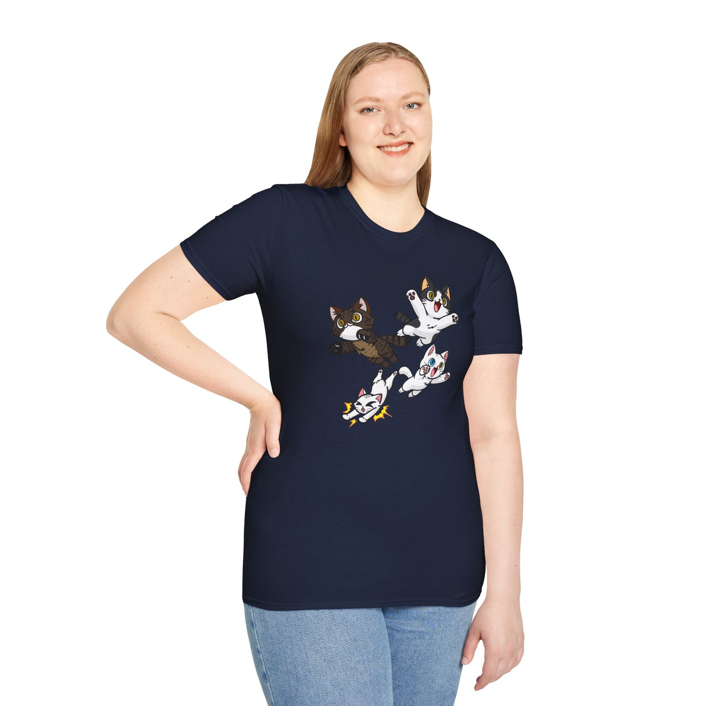 Cat Attack Squadron! | Four Fantastic Flying Felines | Unisex Softstyle T-Shirt