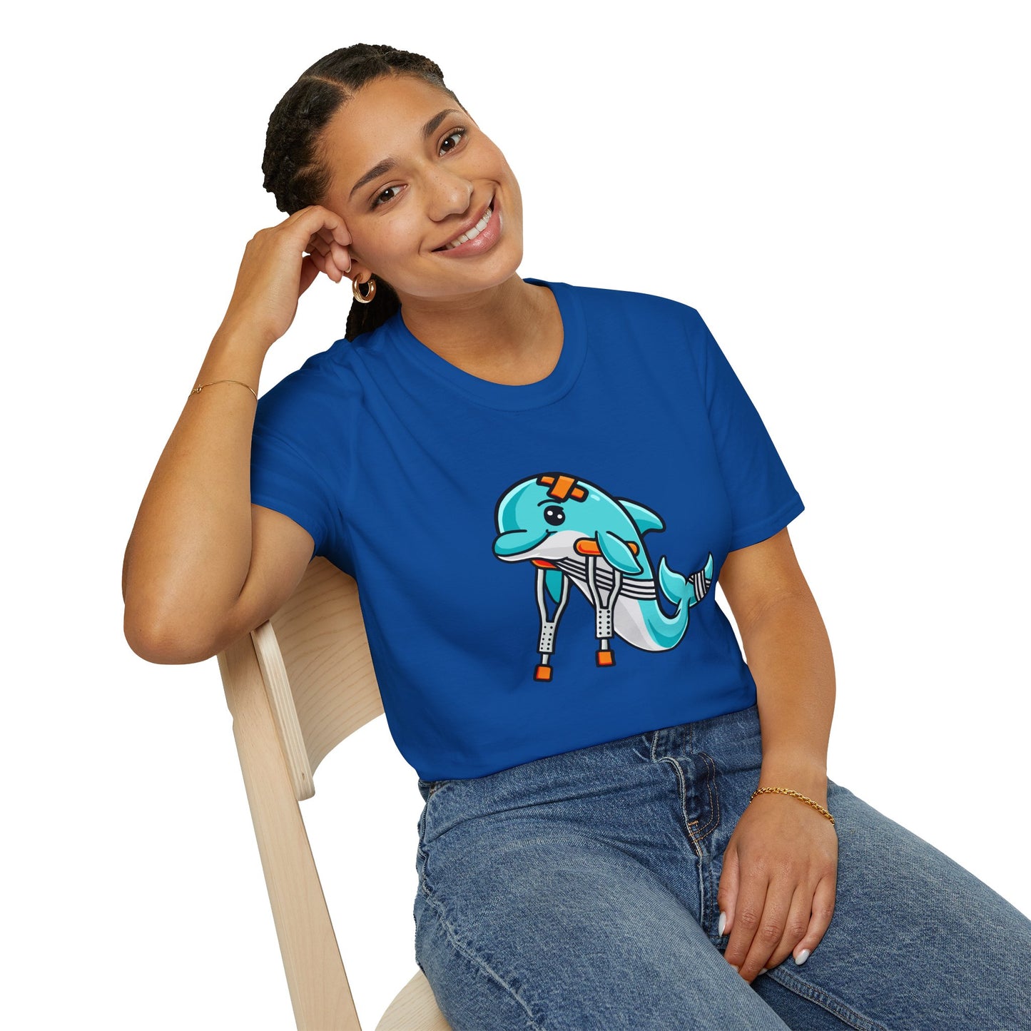 Injured but Adorable | The Crippled Dolphin | Funny Graphic T-Shirt | Unisex Softstyle T-Shirt