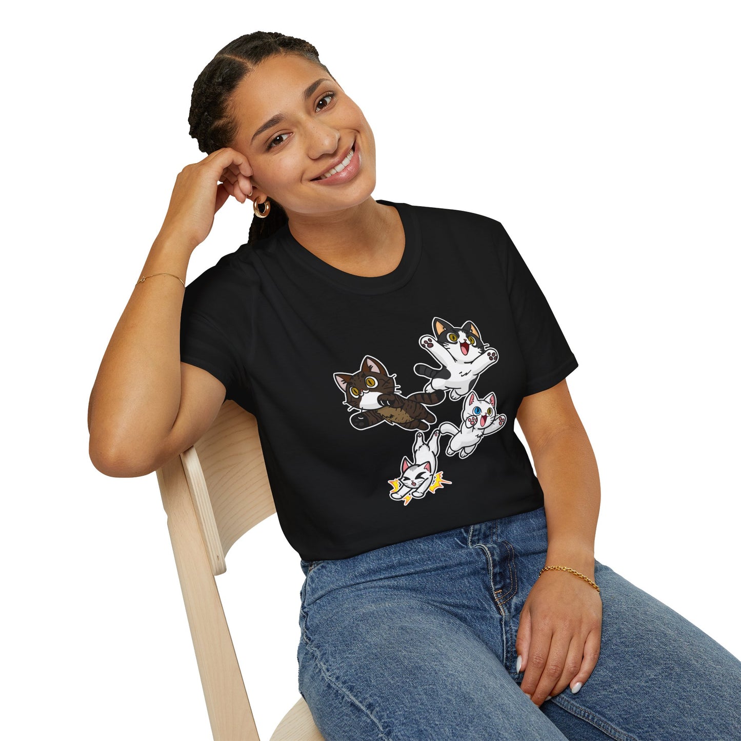 Cat Attack Squadron! | Four Fantastic Flying Felines | Unisex Softstyle T-Shirt