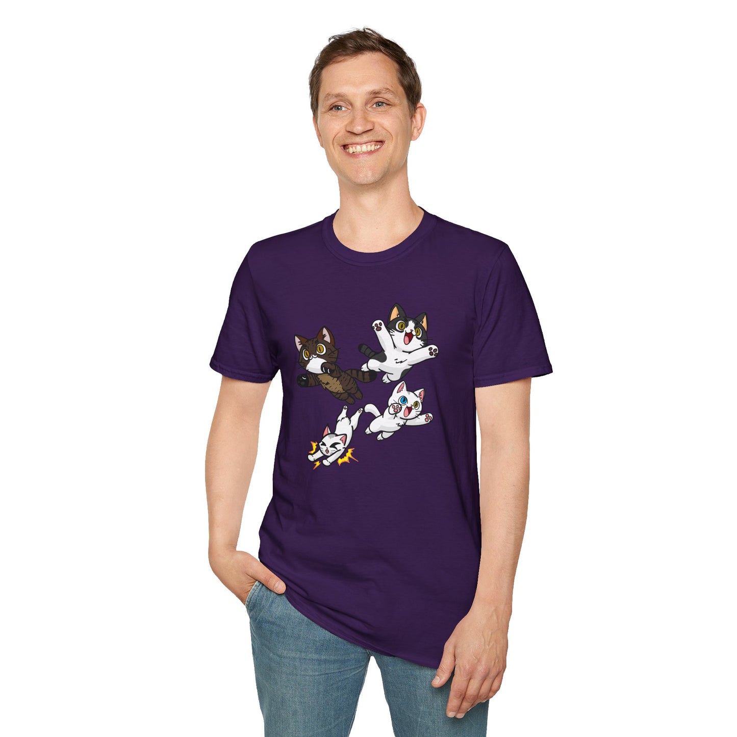 Cat Attack Squadron! | Four Fantastic Flying Felines | Unisex Softstyle T-Shirt