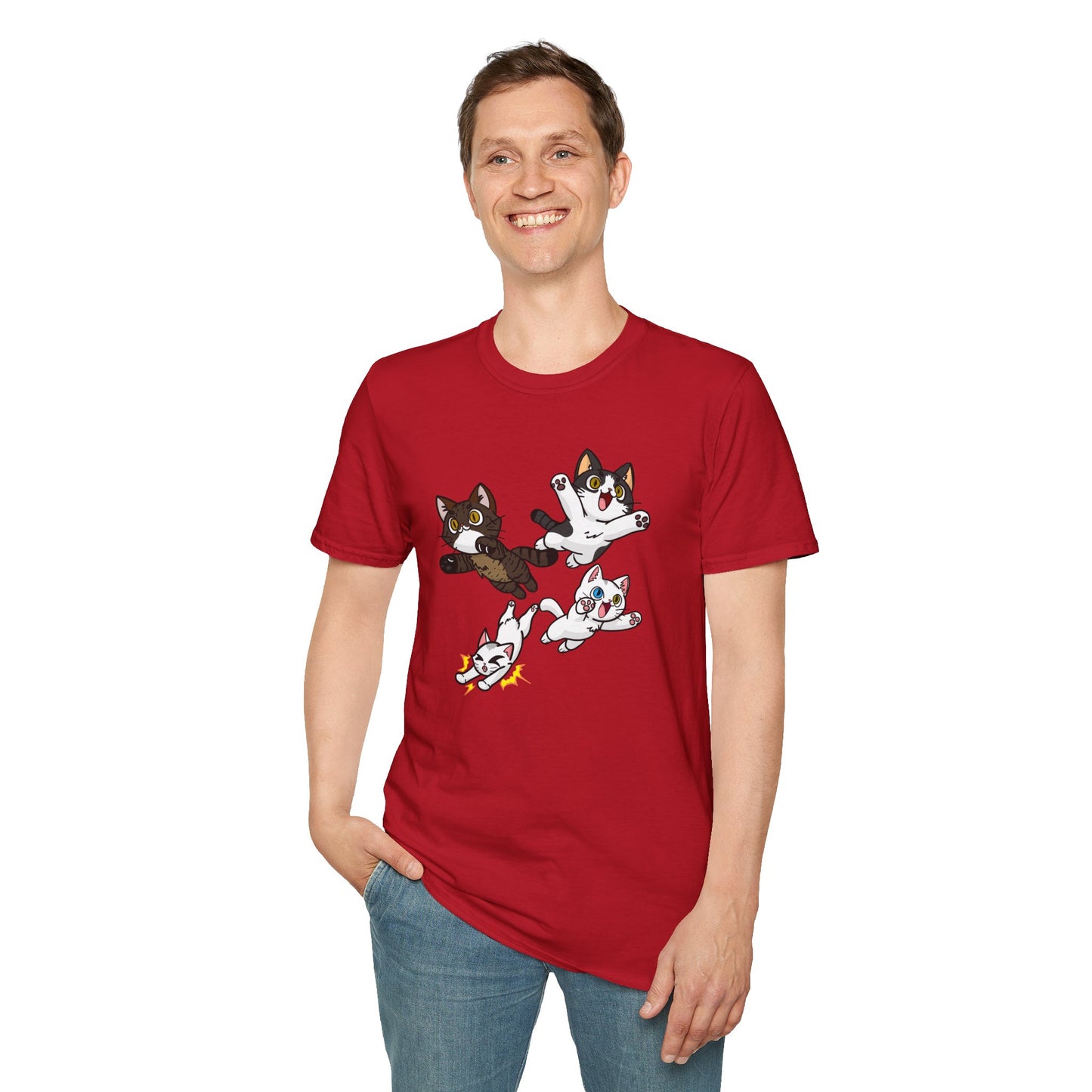 Cat Attack Squadron! | Four Fantastic Flying Felines | Unisex Softstyle T-Shirt