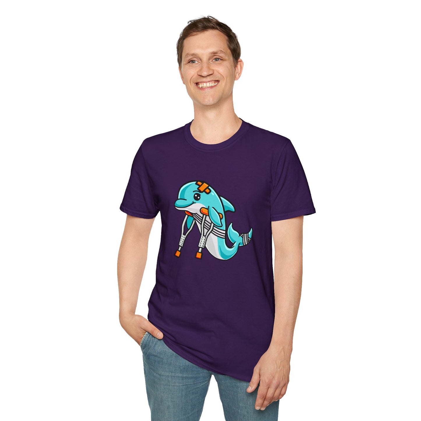 Injured but Adorable | The Crippled Dolphin | Funny Graphic T-Shirt | Unisex Softstyle T-Shirt