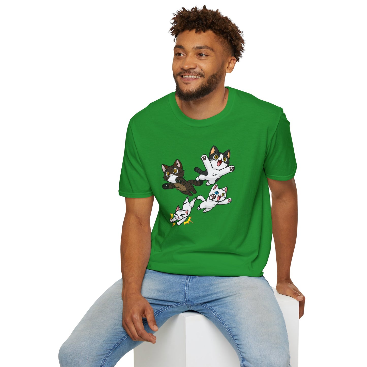 Cat Attack Squadron! | Four Fantastic Flying Felines | Unisex Softstyle T-Shirt