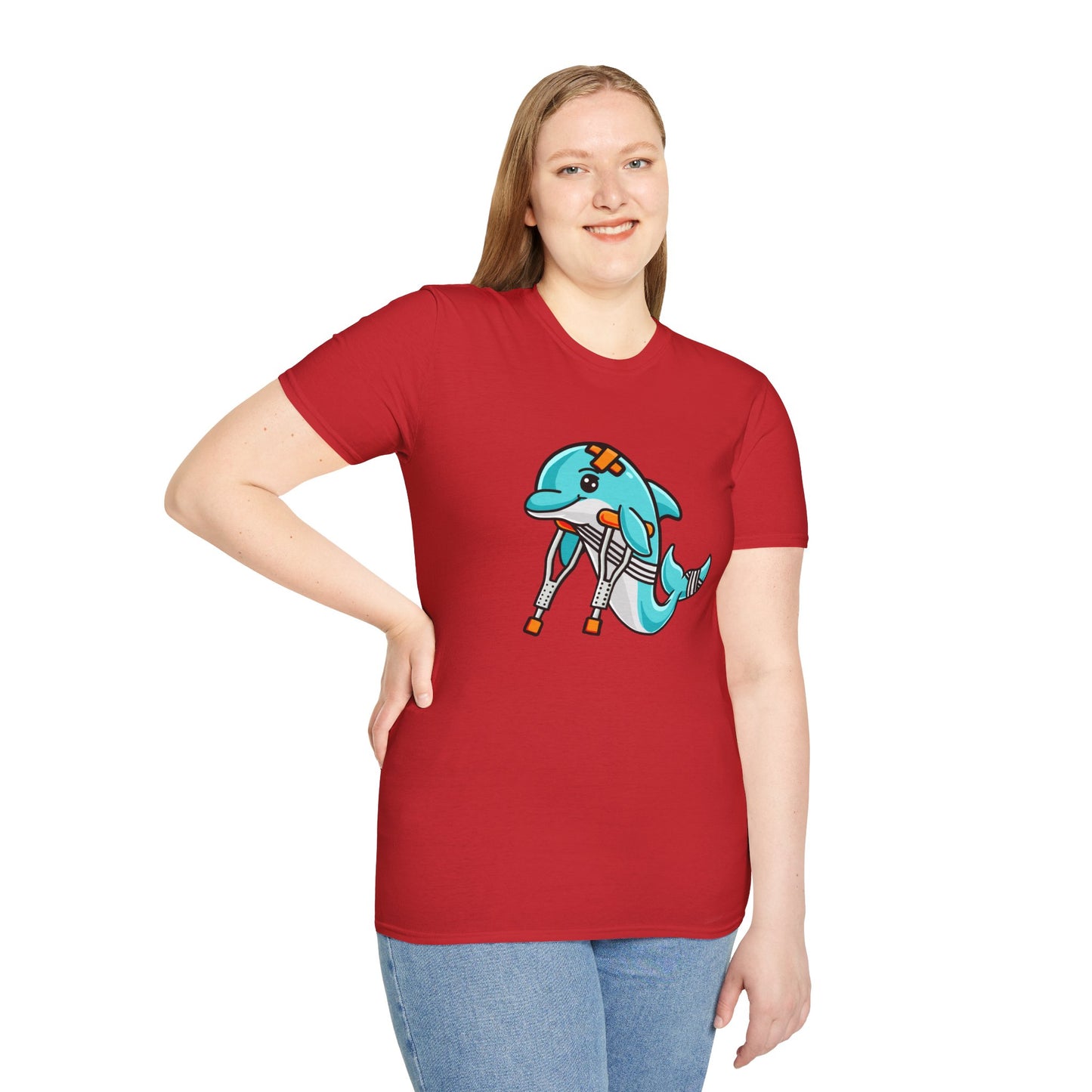Injured but Adorable | The Crippled Dolphin | Funny Graphic T-Shirt | Unisex Softstyle T-Shirt