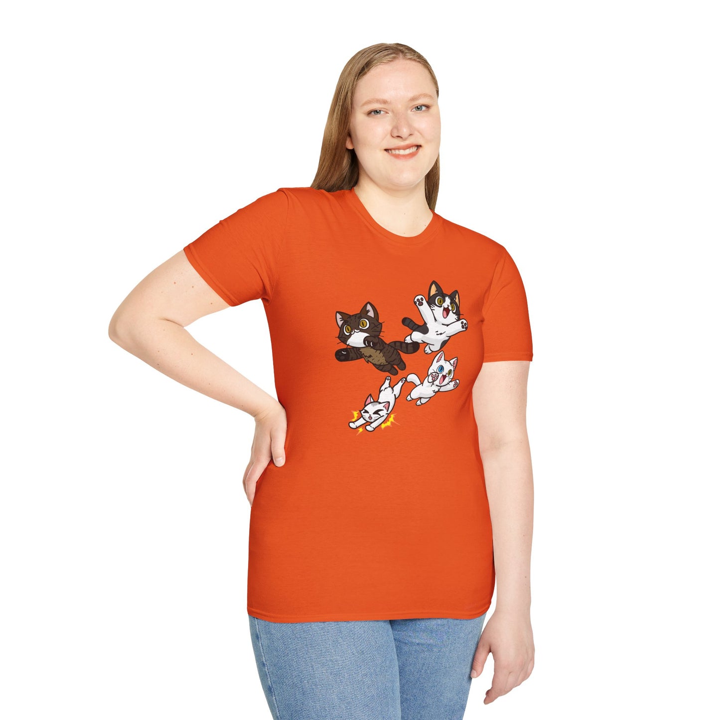 Cat Attack Squadron! | Four Fantastic Flying Felines | Unisex Softstyle T-Shirt