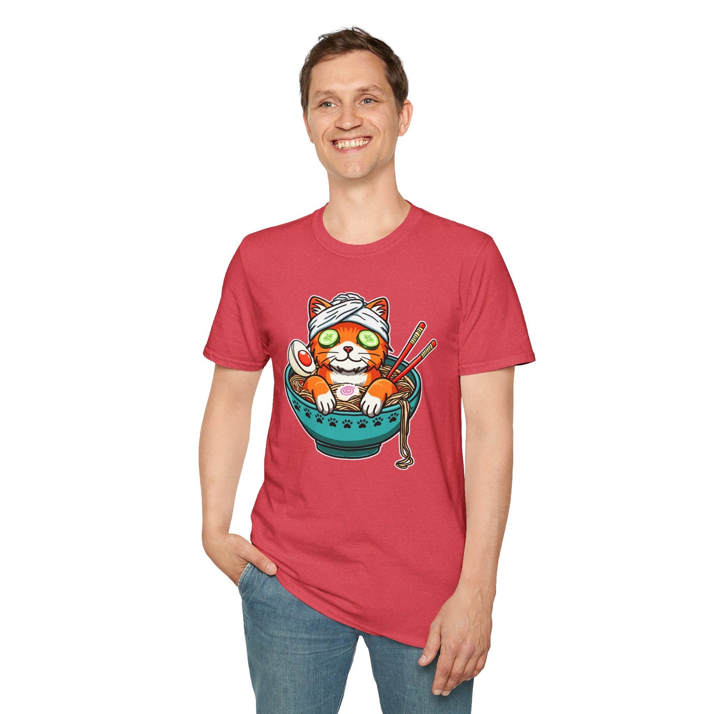 "Ramen Spa Cat" β Relaxing Noodle Bowl Kitty Graphic T-Shirt | Unisex Softstyle