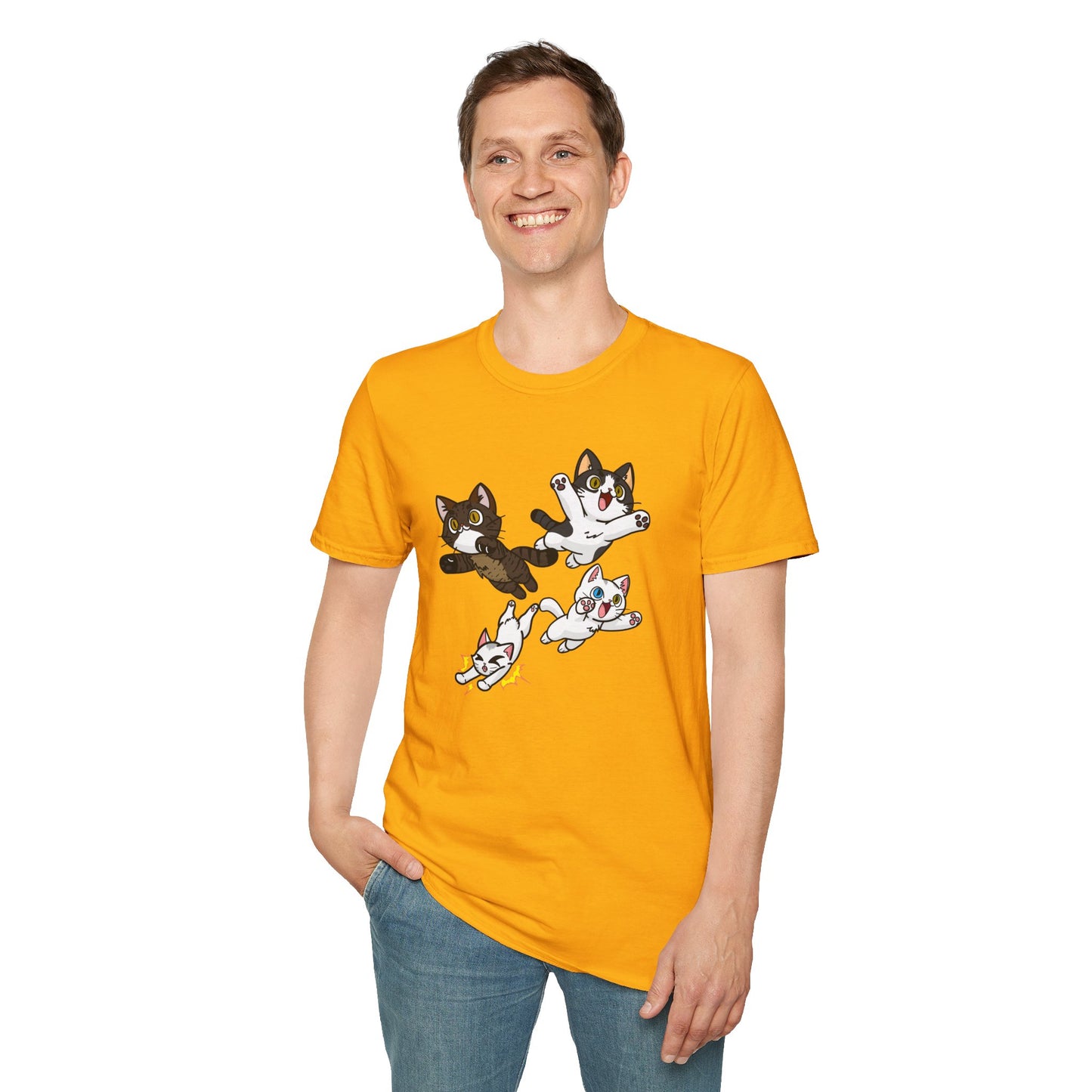 Cat Attack Squadron! | Four Fantastic Flying Felines | Unisex Softstyle T-Shirt