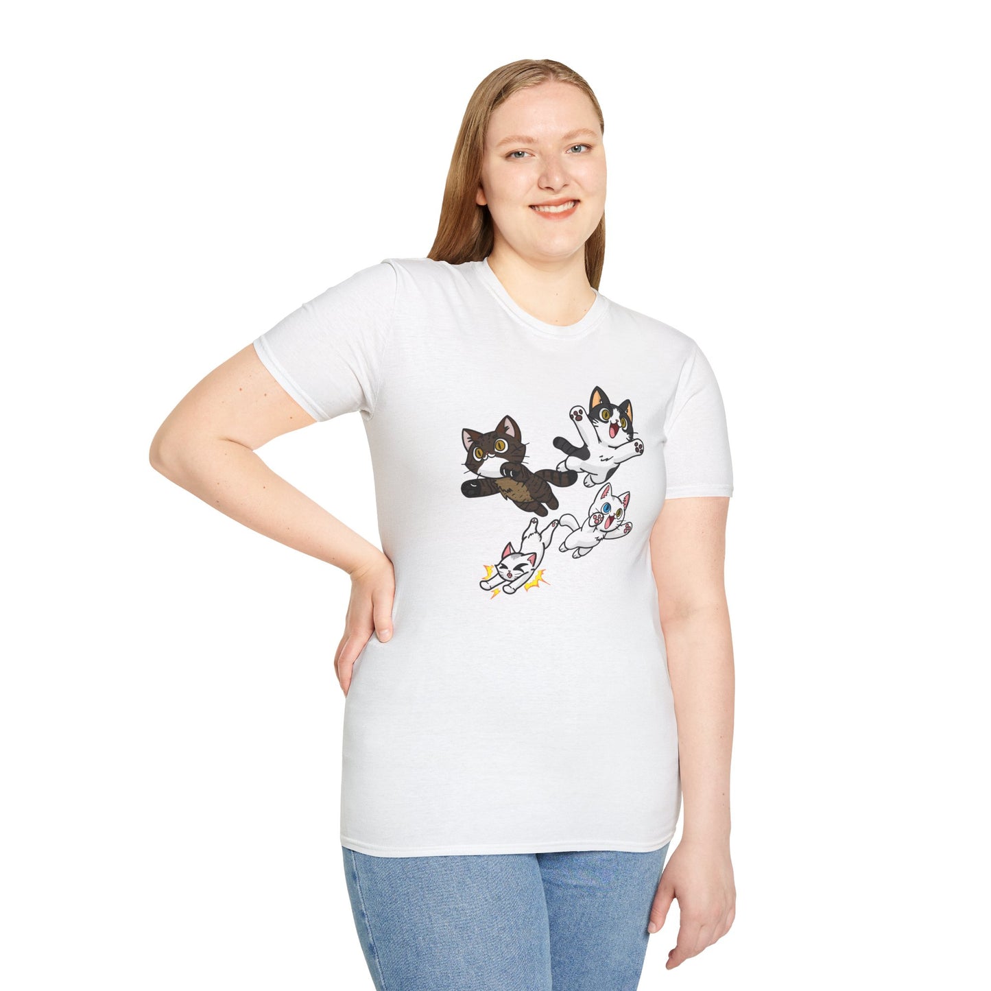 Cat Attack Squadron! | Four Fantastic Flying Felines | Unisex Softstyle T-Shirt