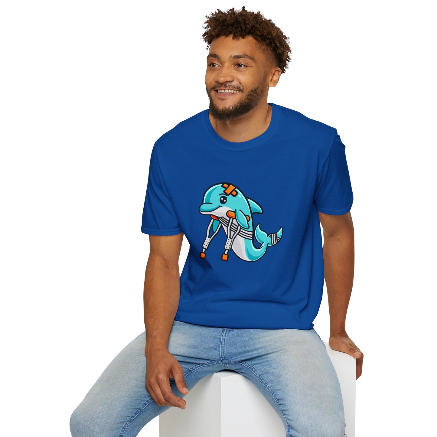 Injured but Adorable | The Crippled Dolphin | Funny Graphic T-Shirt | Unisex Softstyle T-Shirt