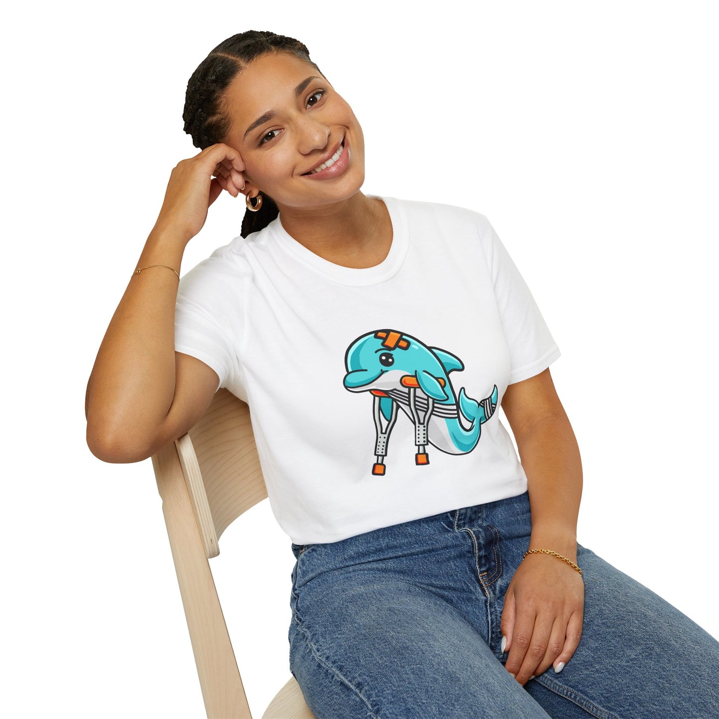 Injured but Adorable | The Crippled Dolphin | Funny Graphic T-Shirt | Unisex Softstyle T-Shirt