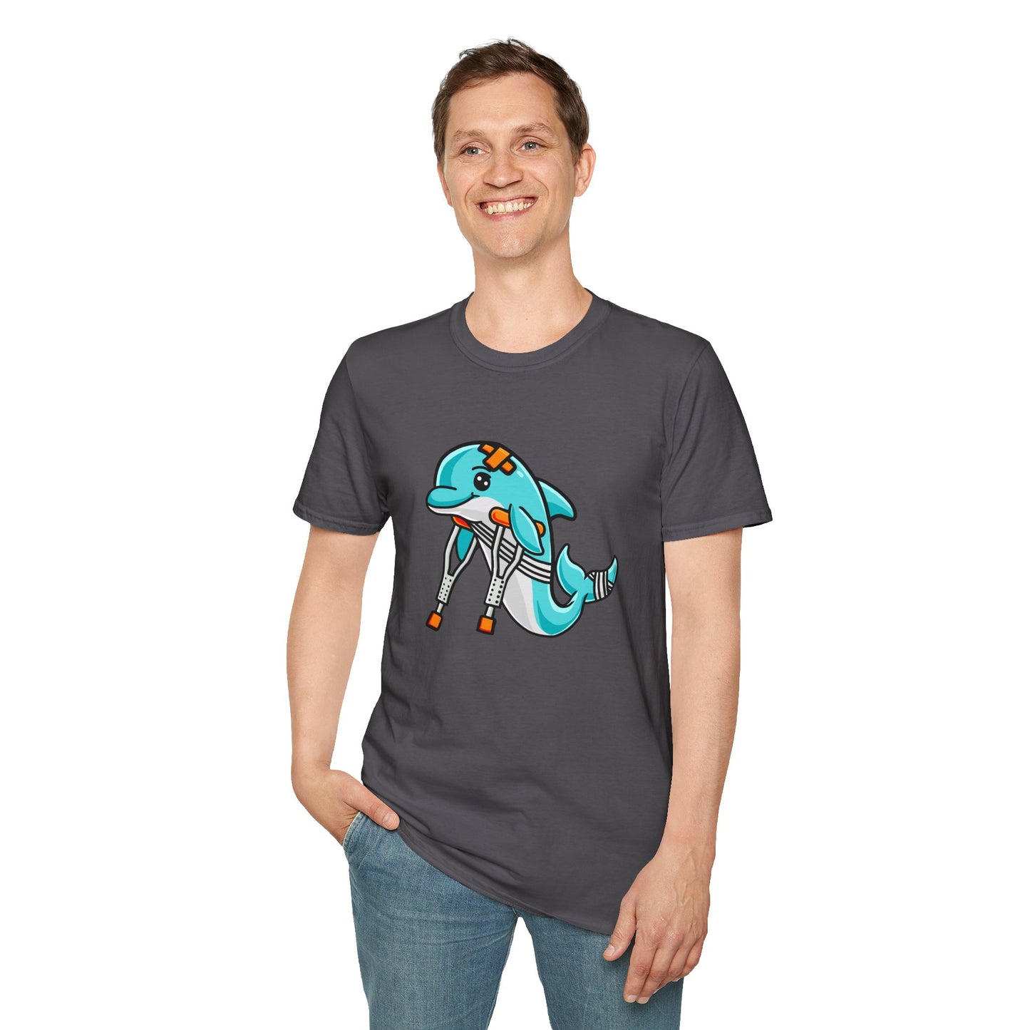 Injured but Adorable | The Crippled Dolphin | Funny Graphic T-Shirt | Unisex Softstyle T-Shirt