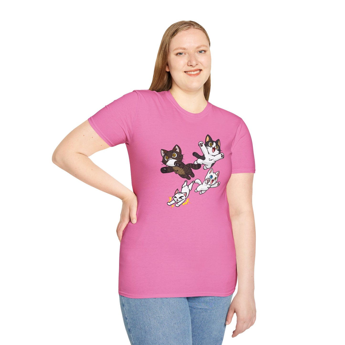 Cat Attack Squadron! | Four Fantastic Flying Felines | Unisex Softstyle T-Shirt