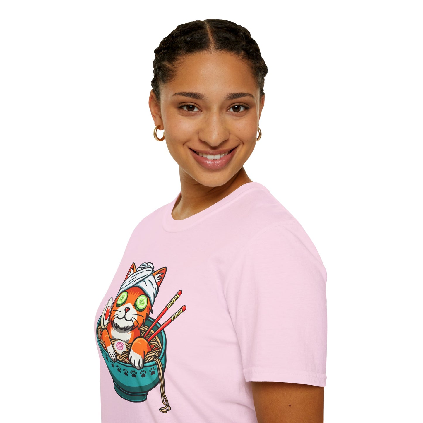 "Ramen Spa Cat" β Relaxing Noodle Bowl Kitty Graphic T-Shirt | Unisex Softstyle