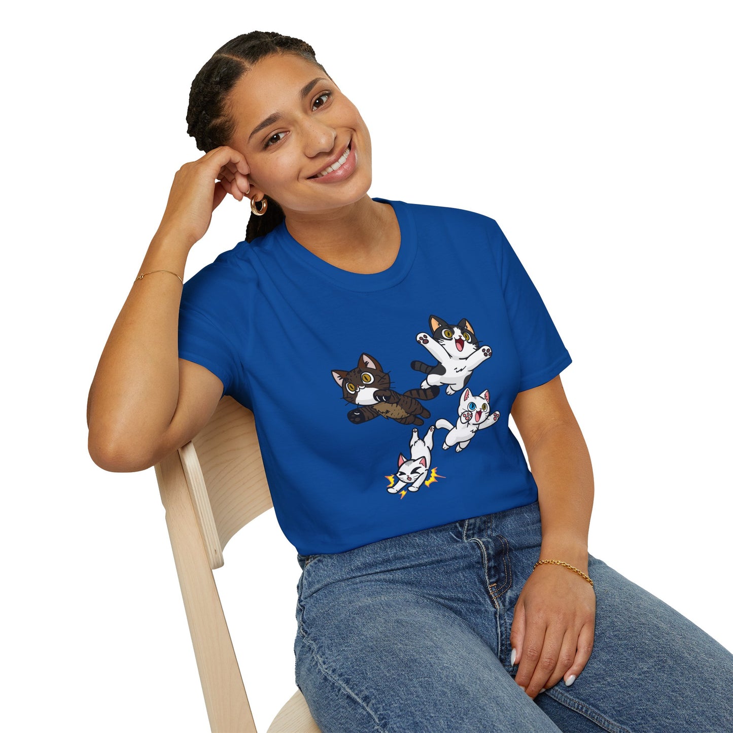 Cat Attack Squadron! | Four Fantastic Flying Felines | Unisex Softstyle T-Shirt