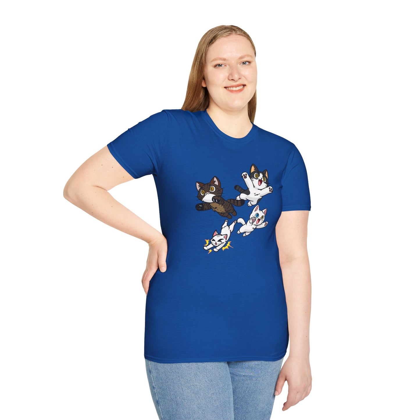 Cat Attack Squadron! | Four Fantastic Flying Felines | Unisex Softstyle T-Shirt