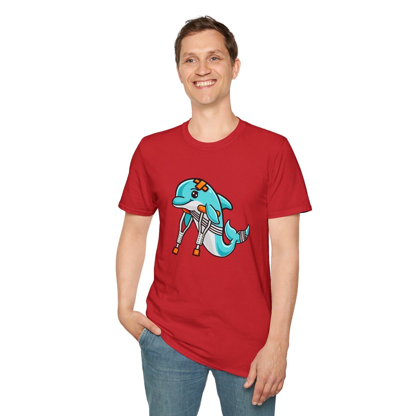 Injured but Adorable | The Crippled Dolphin | Funny Graphic T-Shirt | Unisex Softstyle T-Shirt