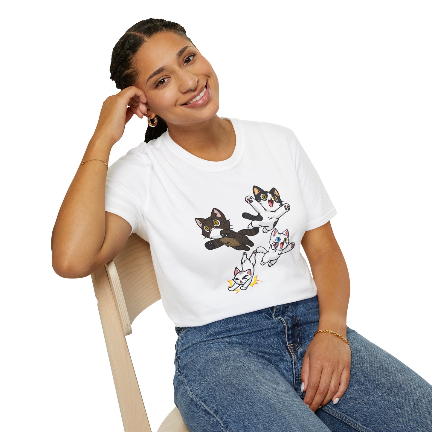 Cat Attack Squadron! | Four Fantastic Flying Felines | Unisex Softstyle T-Shirt