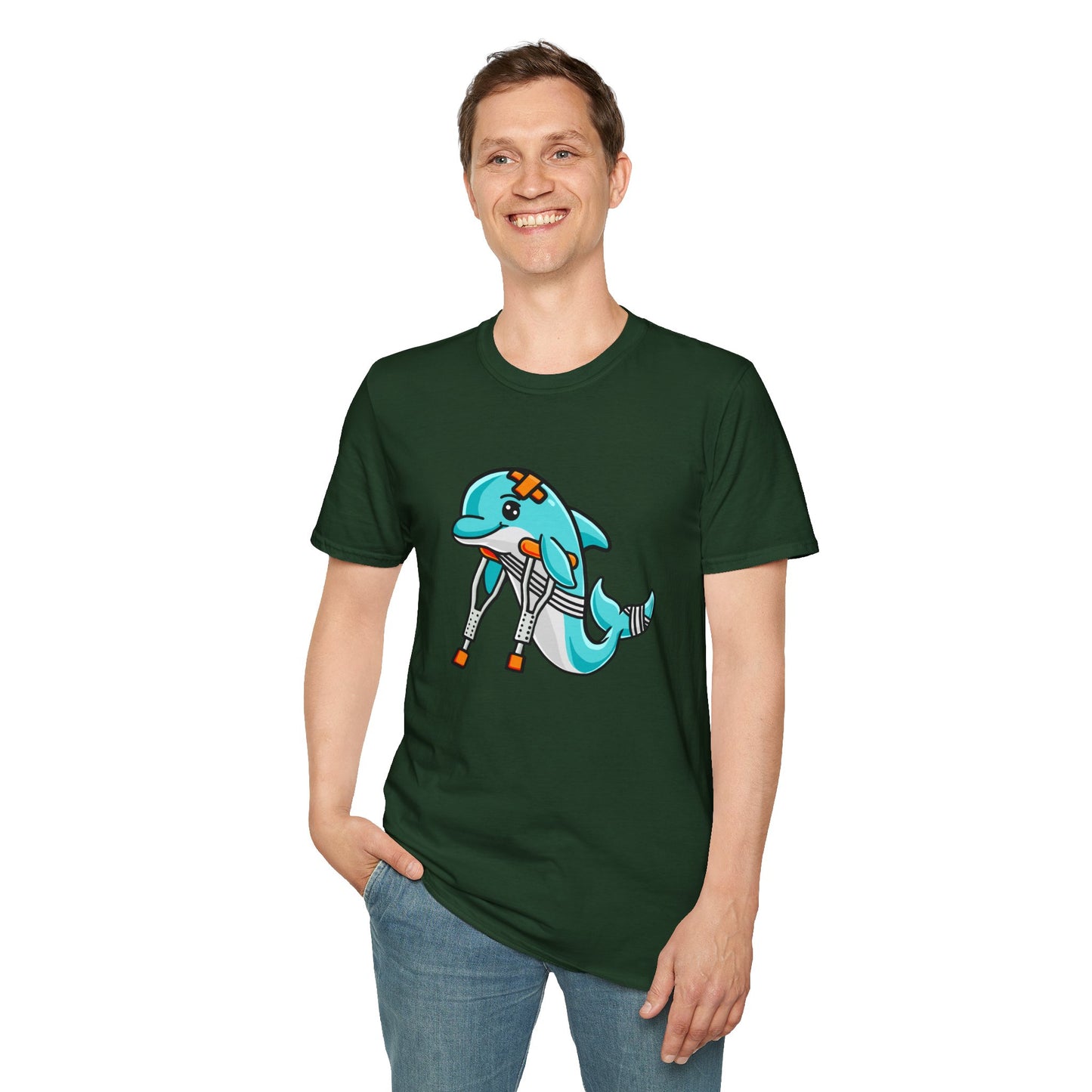 Injured but Adorable | The Crippled Dolphin | Funny Graphic T-Shirt | Unisex Softstyle T-Shirt