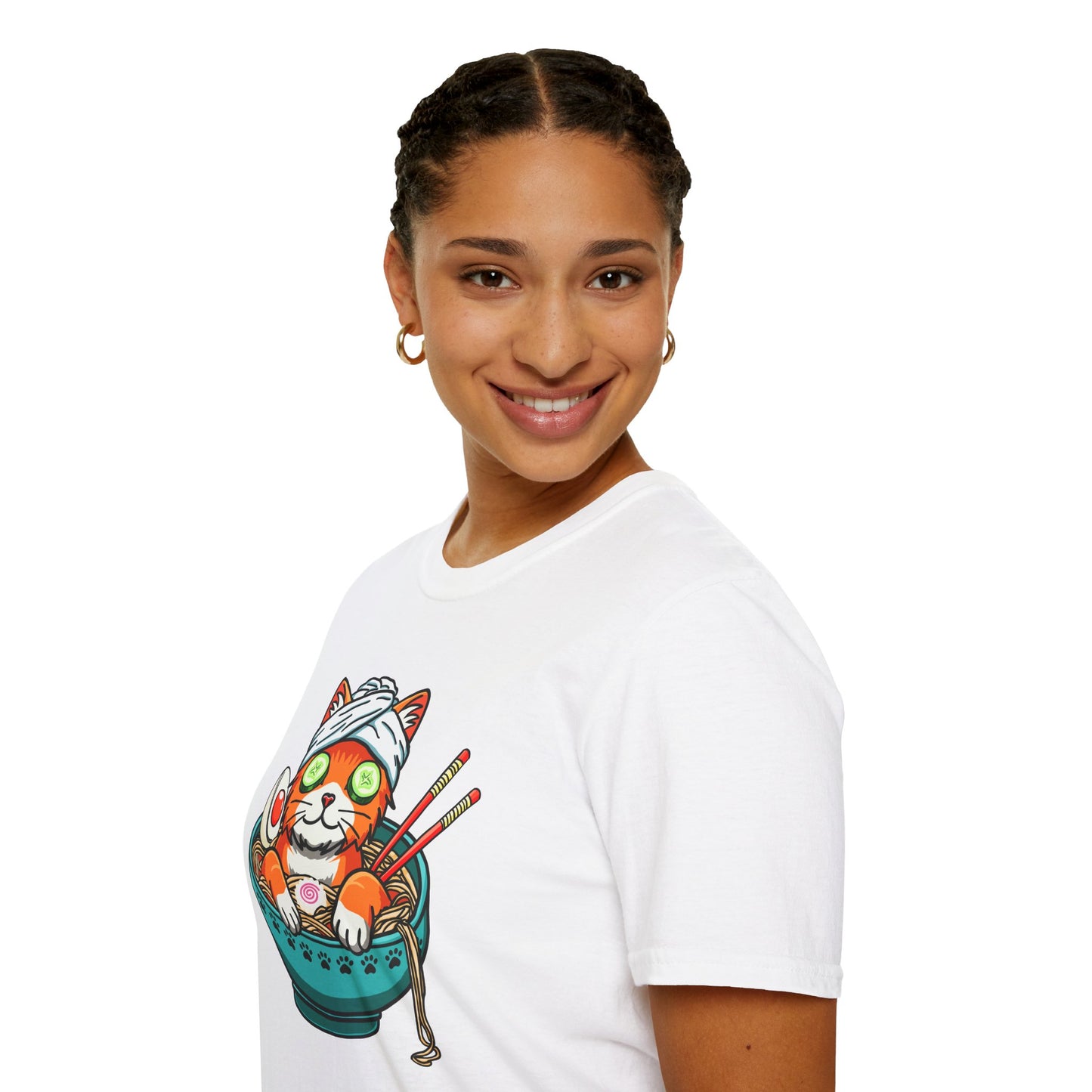 "Ramen Spa Cat" β Relaxing Noodle Bowl Kitty Graphic T-Shirt | Unisex Softstyle