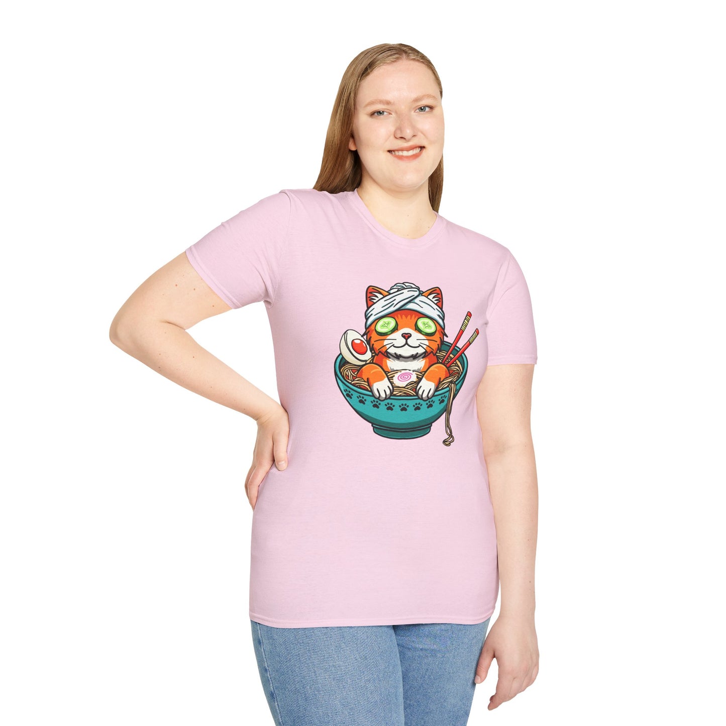 "Ramen Spa Cat" β Relaxing Noodle Bowl Kitty Graphic T-Shirt | Unisex Softstyle