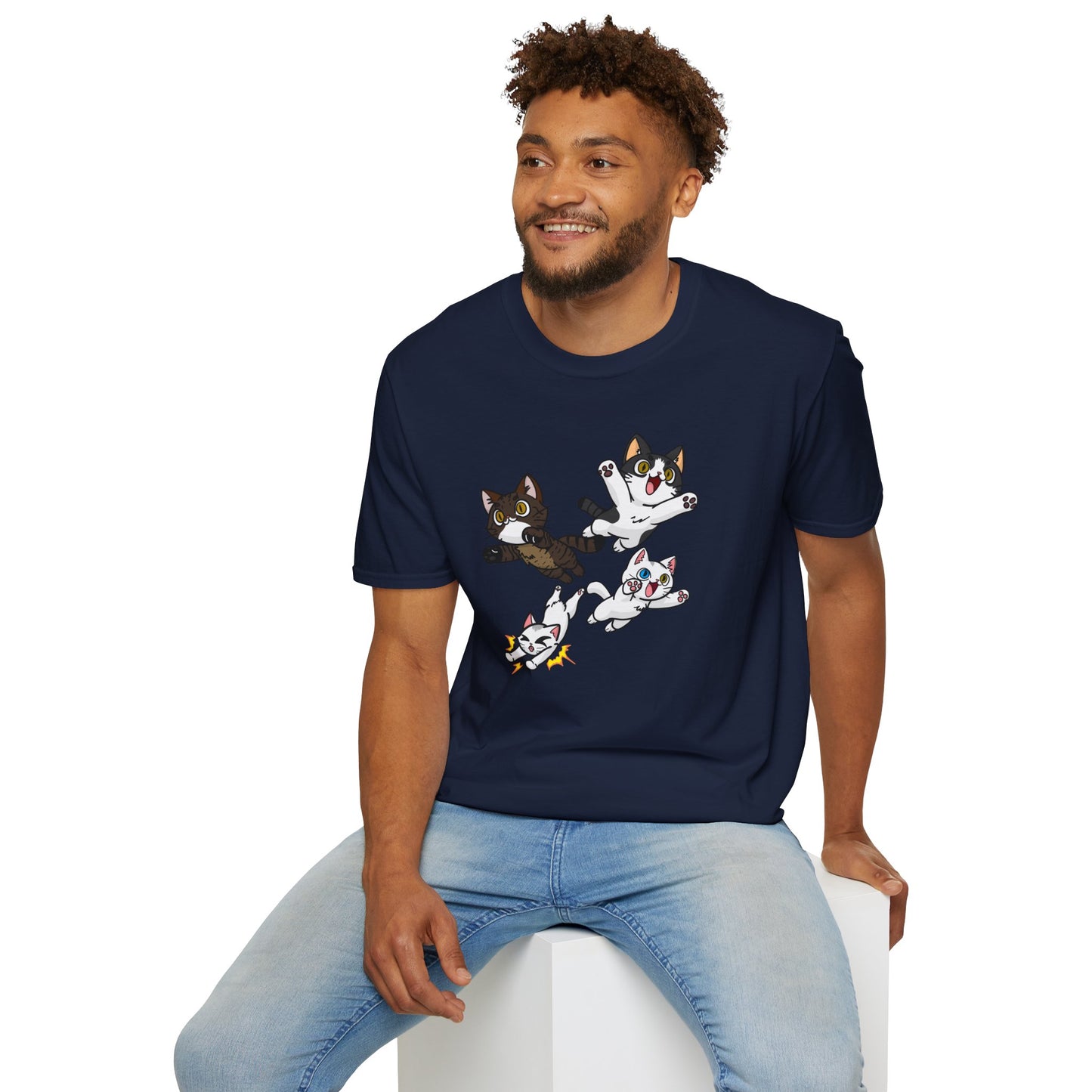 Cat Attack Squadron! | Four Fantastic Flying Felines | Unisex Softstyle T-Shirt