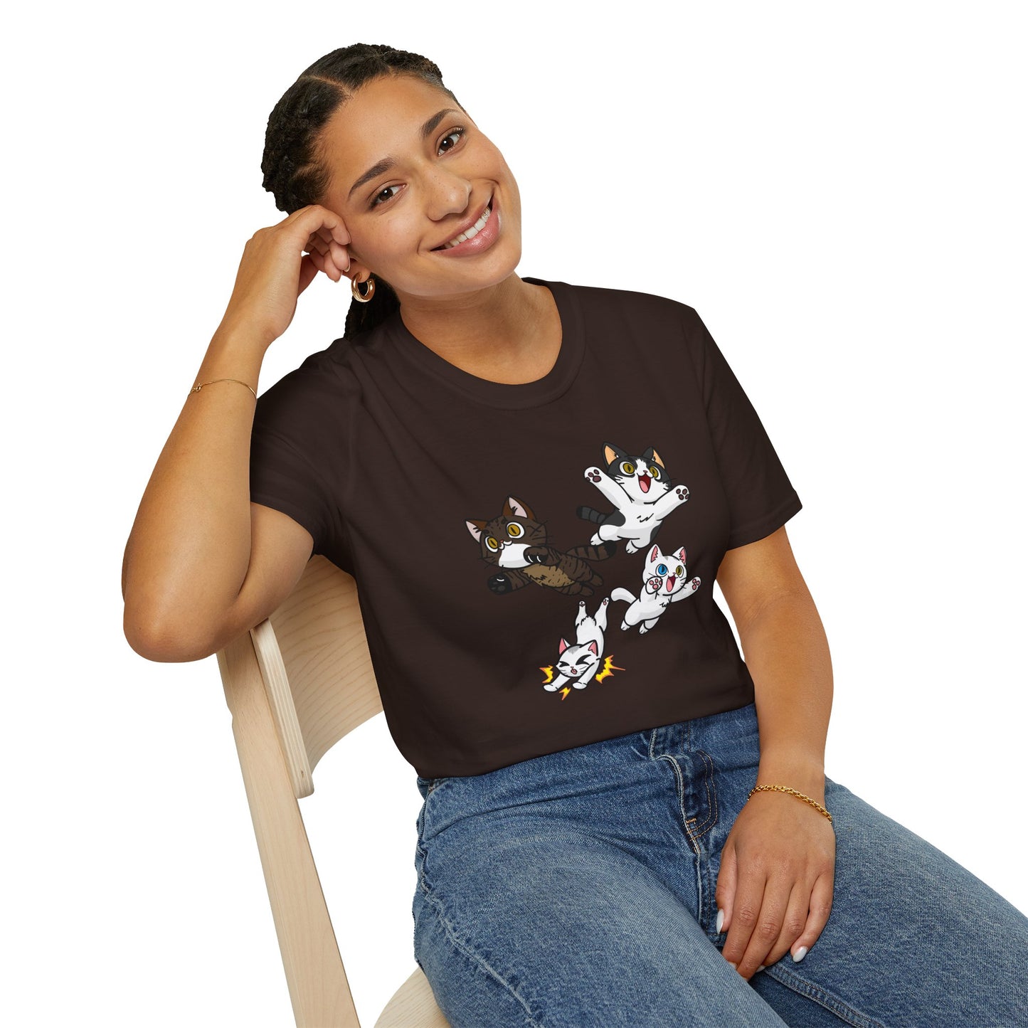 Cat Attack Squadron! | Four Fantastic Flying Felines | Unisex Softstyle T-Shirt
