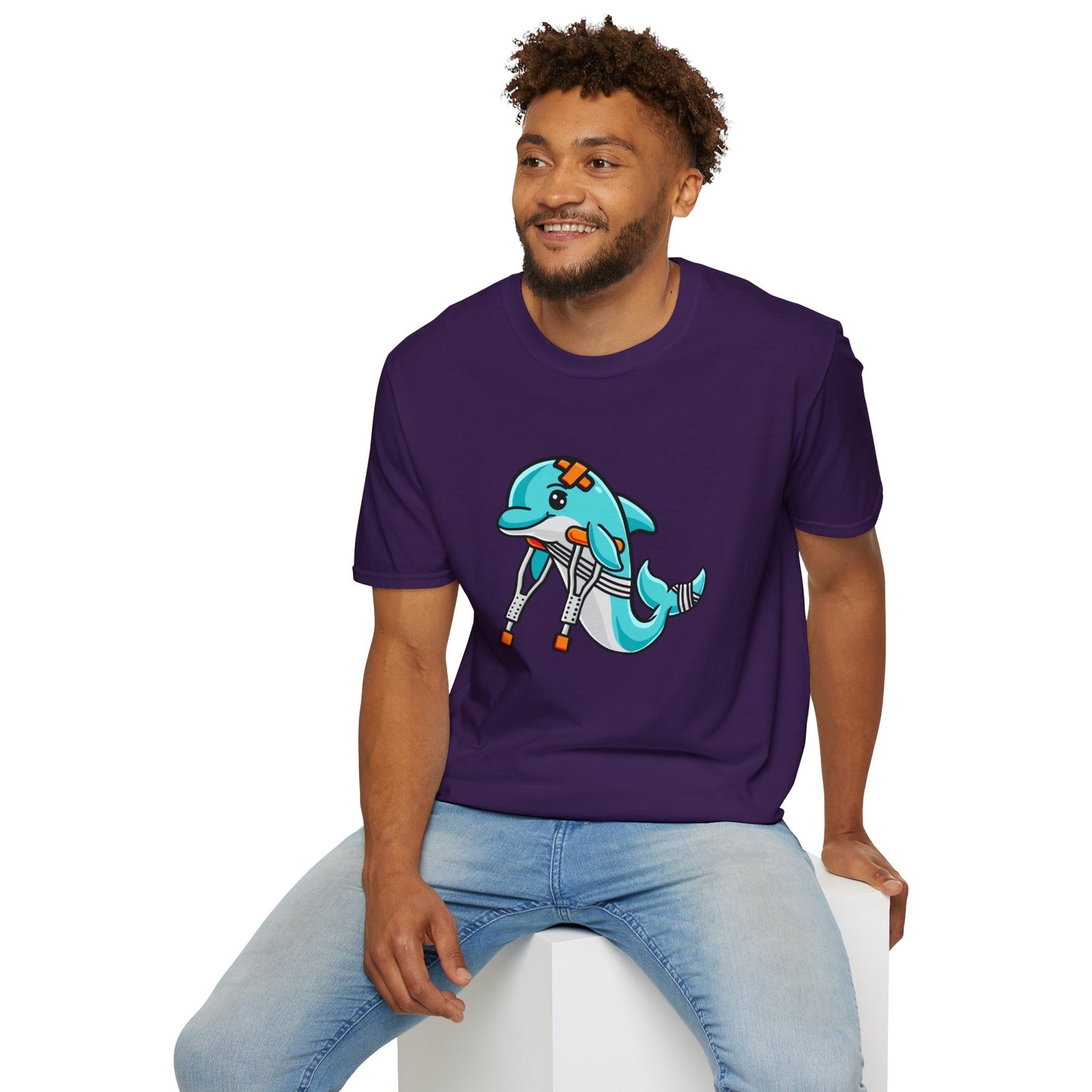 Injured but Adorable | The Crippled Dolphin | Funny Graphic T-Shirt | Unisex Softstyle T-Shirt