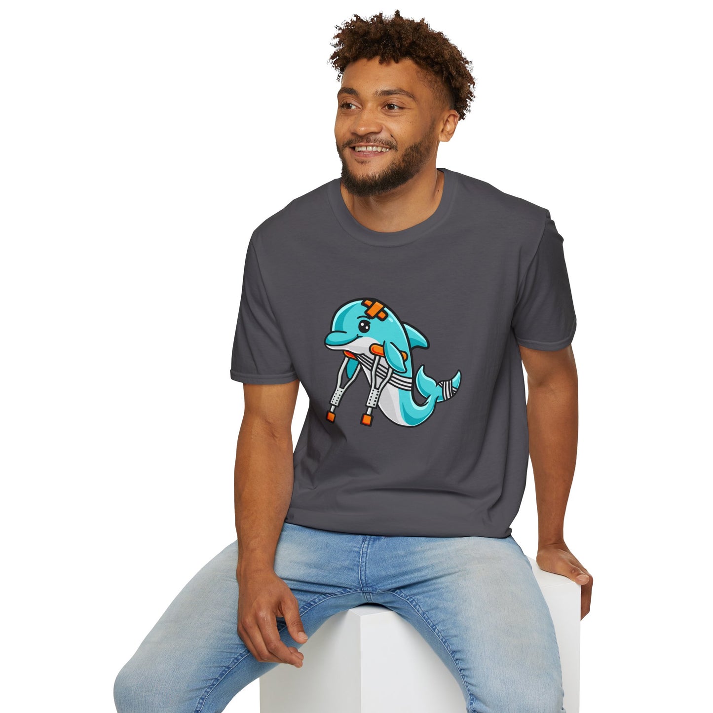 Injured but Adorable | The Crippled Dolphin | Funny Graphic T-Shirt | Unisex Softstyle T-Shirt