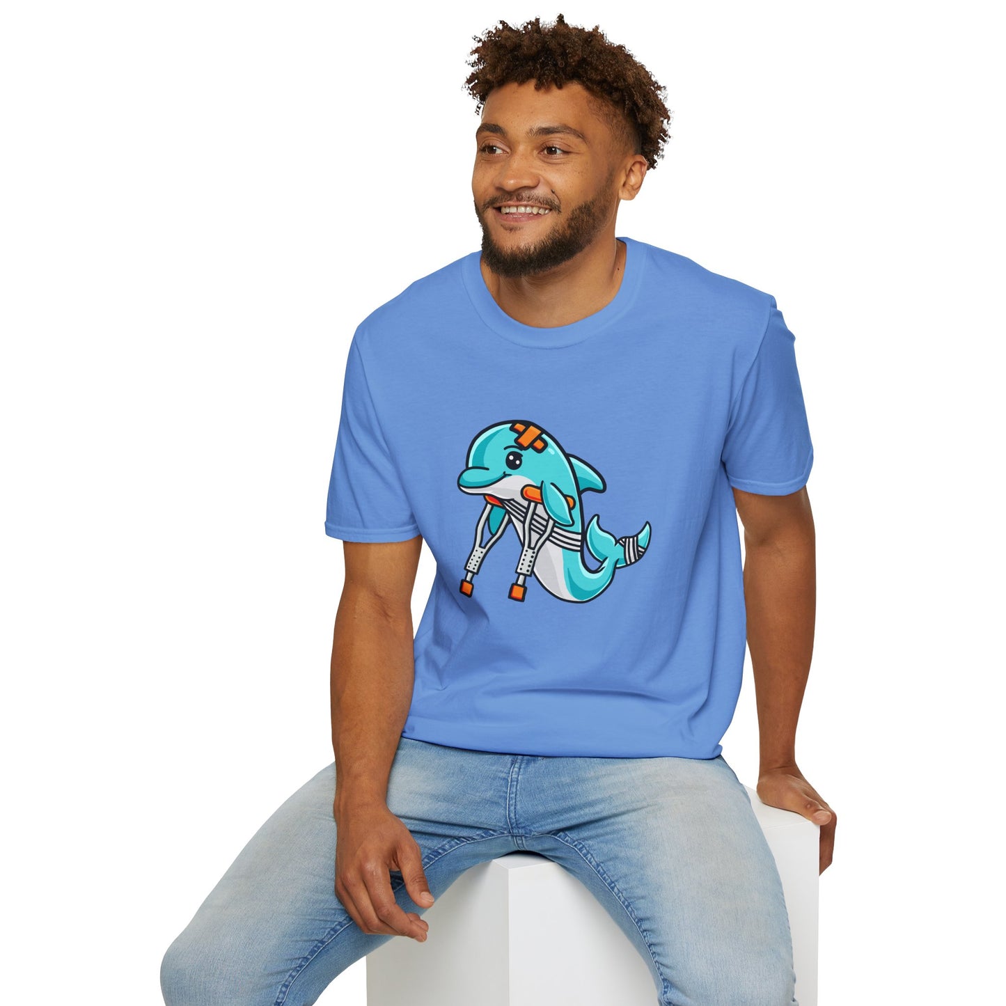 Injured but Adorable | The Crippled Dolphin | Funny Graphic T-Shirt | Unisex Softstyle T-Shirt