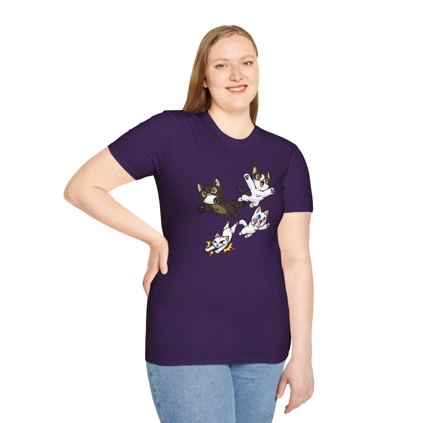Cat Attack Squadron! | Four Fantastic Flying Felines | Unisex Softstyle T-Shirt