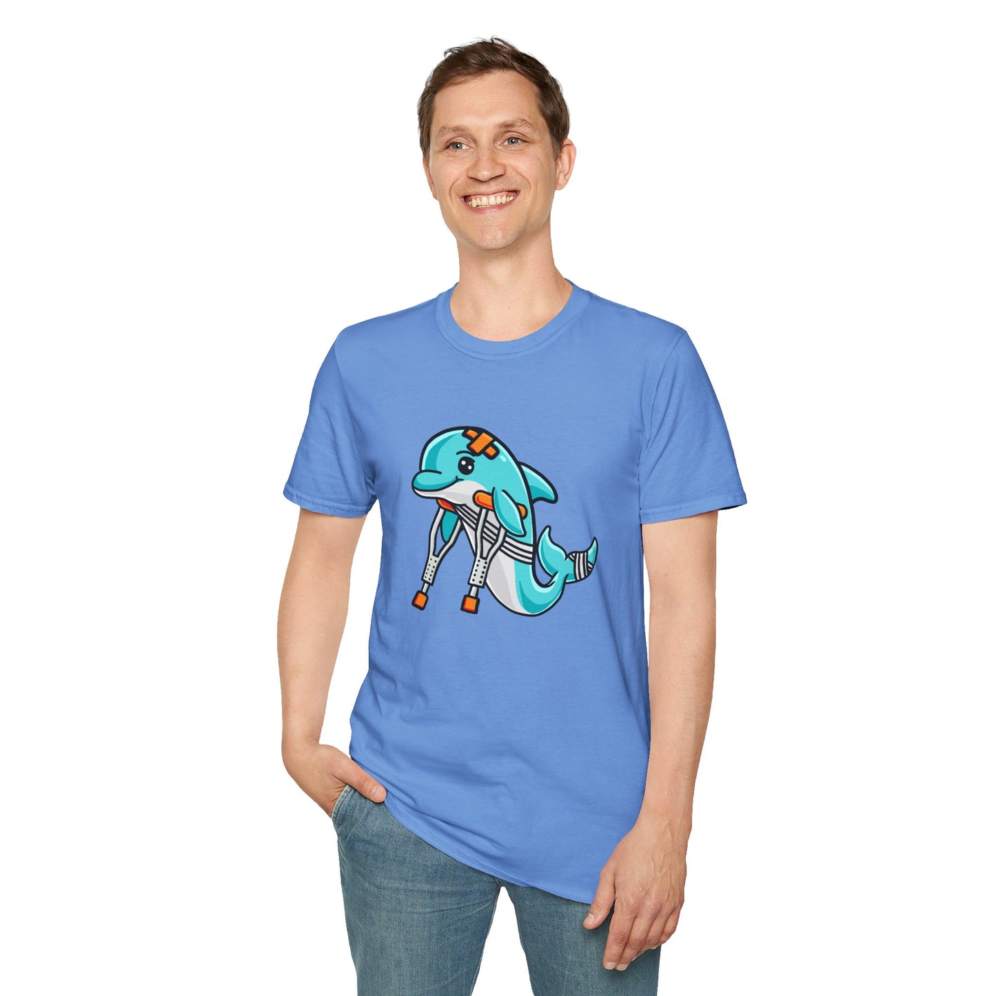 Injured but Adorable | The Crippled Dolphin | Funny Graphic T-Shirt | Unisex Softstyle T-Shirt
