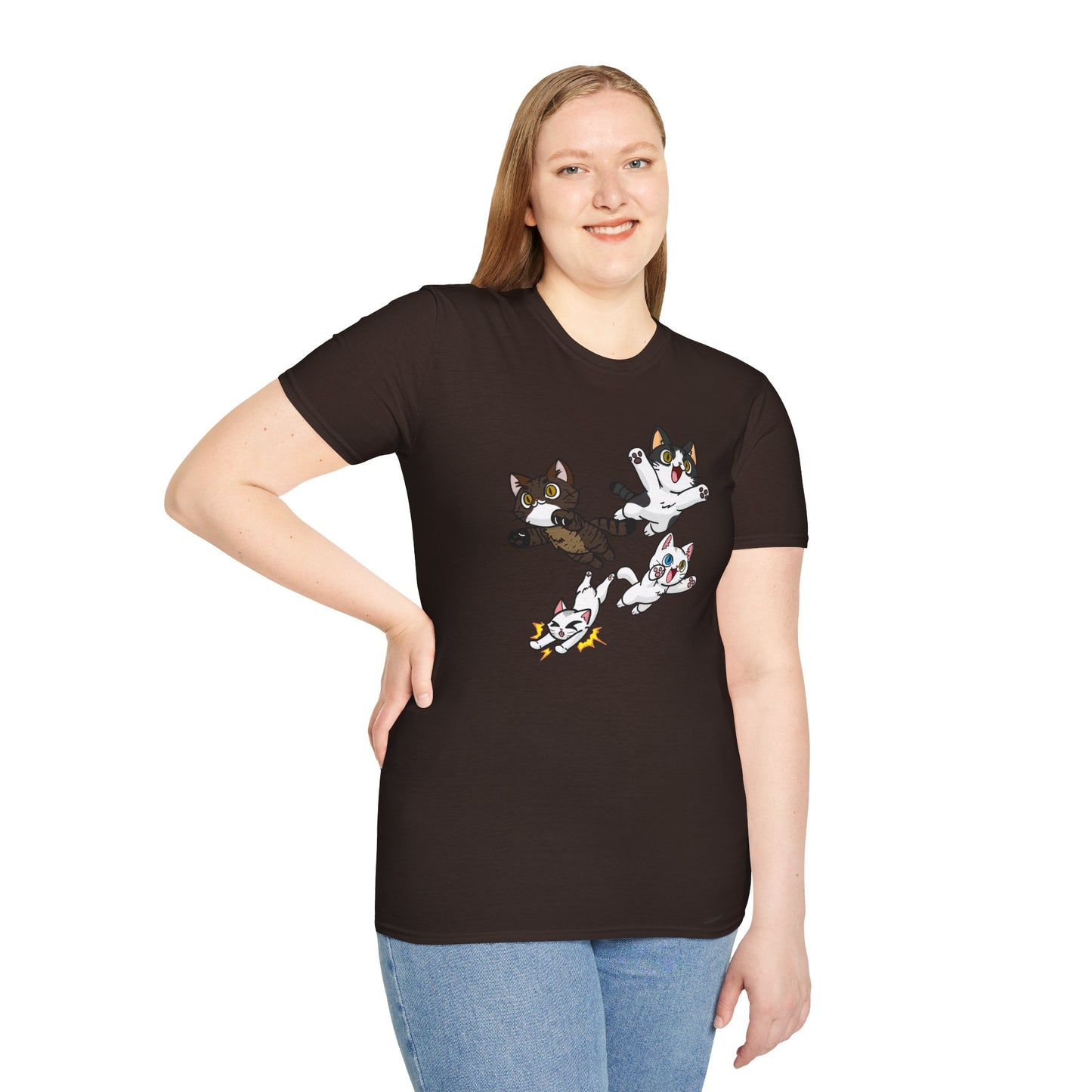 Cat Attack Squadron! | Four Fantastic Flying Felines | Unisex Softstyle T-Shirt