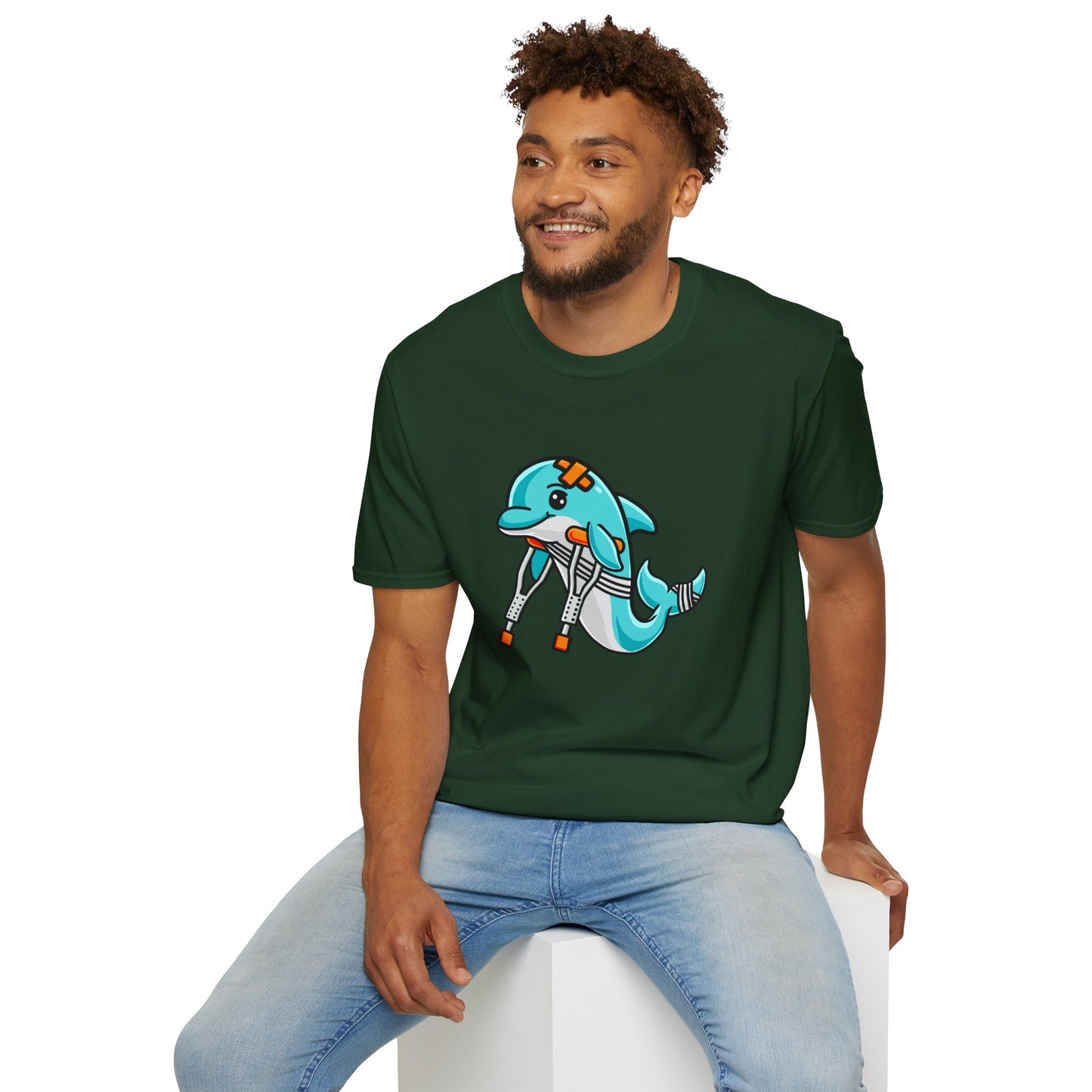 Injured but Adorable | The Crippled Dolphin | Funny Graphic T-Shirt | Unisex Softstyle T-Shirt