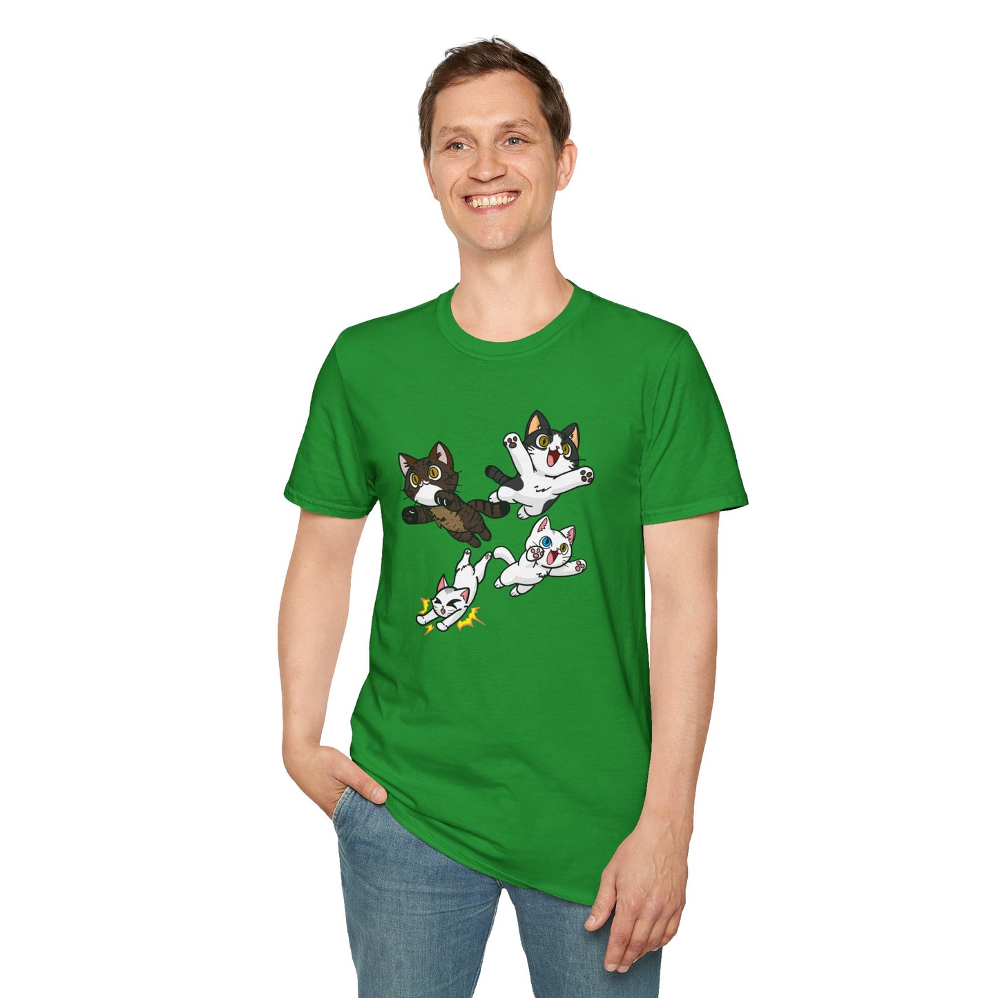 Cat Attack Squadron! | Four Fantastic Flying Felines | Unisex Softstyle T-Shirt