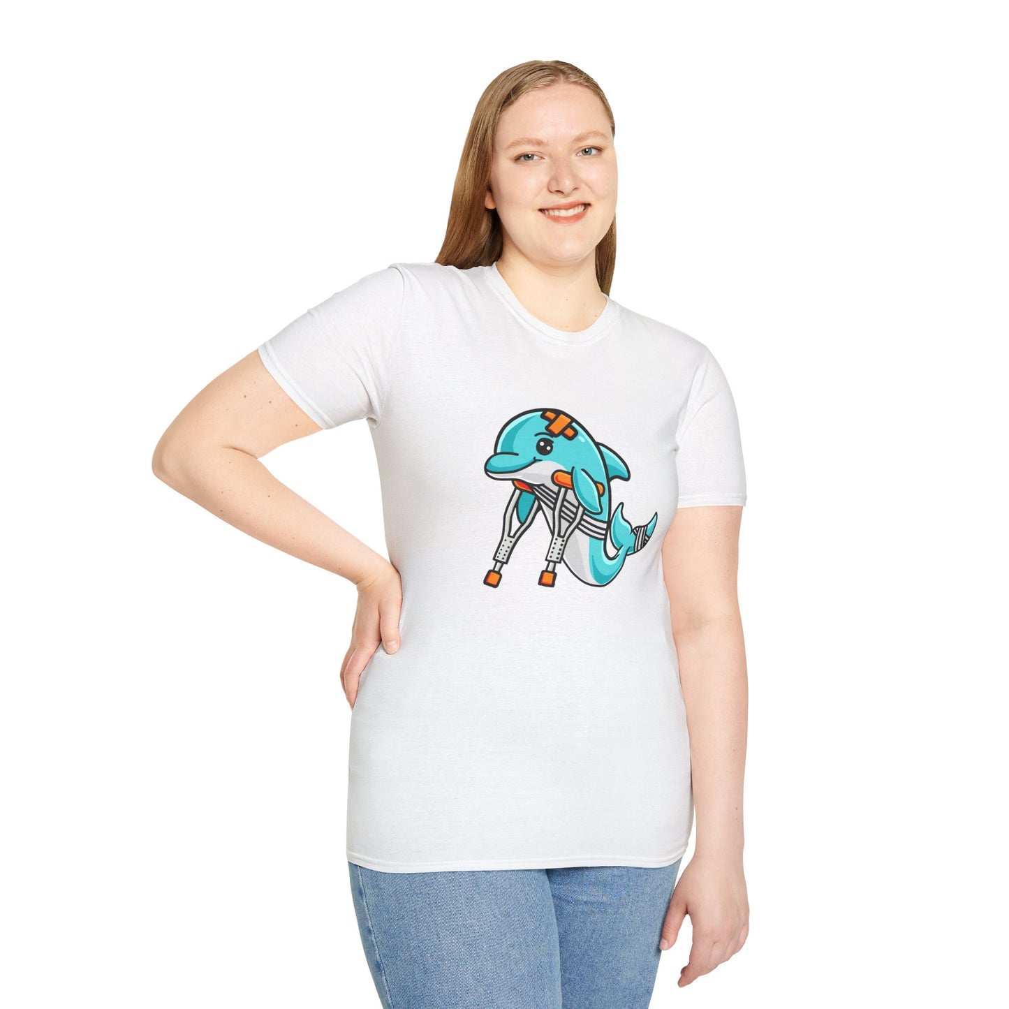 Injured but Adorable | The Crippled Dolphin | Funny Graphic T-Shirt | Unisex Softstyle T-Shirt