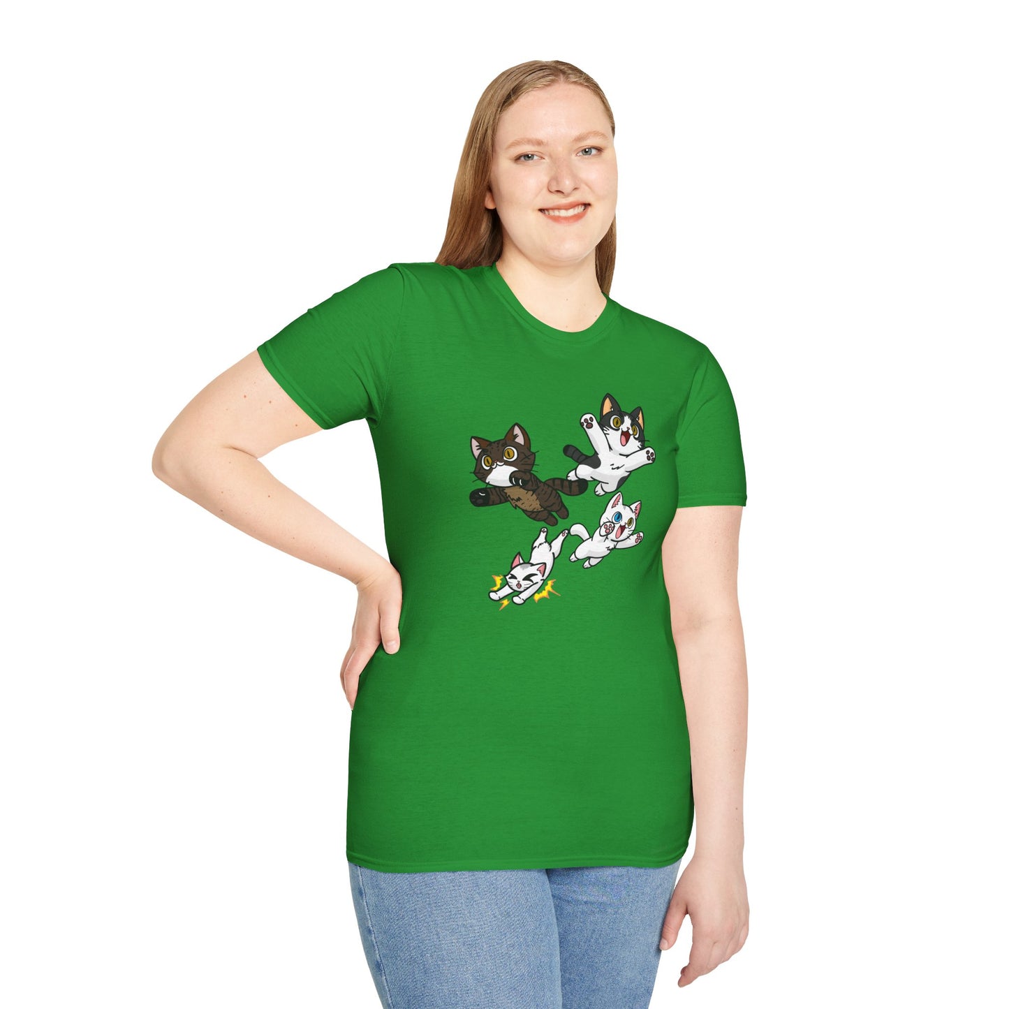 Cat Attack Squadron! | Four Fantastic Flying Felines | Unisex Softstyle T-Shirt