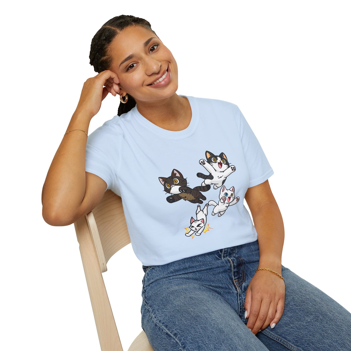 Cat Attack Squadron! | Four Fantastic Flying Felines | Unisex Softstyle T-Shirt