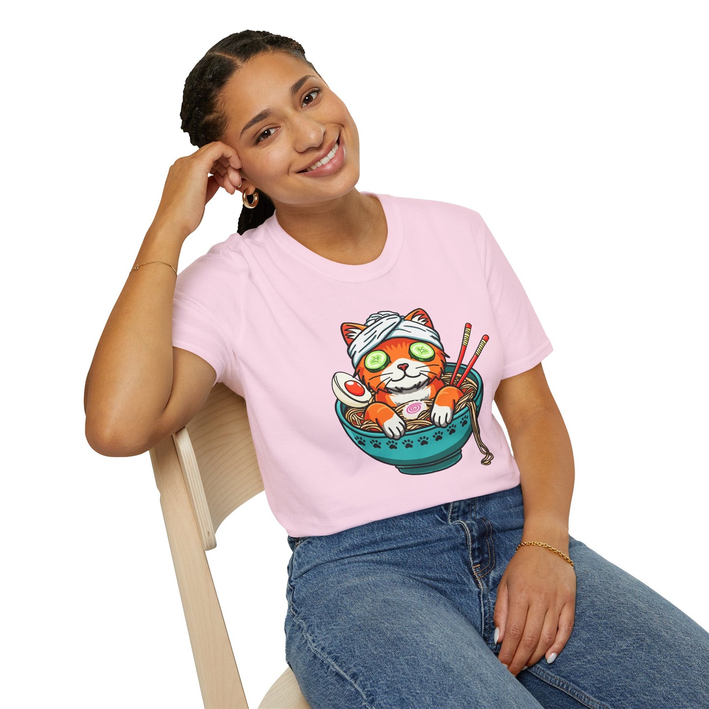 "Ramen Spa Cat" β Relaxing Noodle Bowl Kitty Graphic T-Shirt | Unisex Softstyle