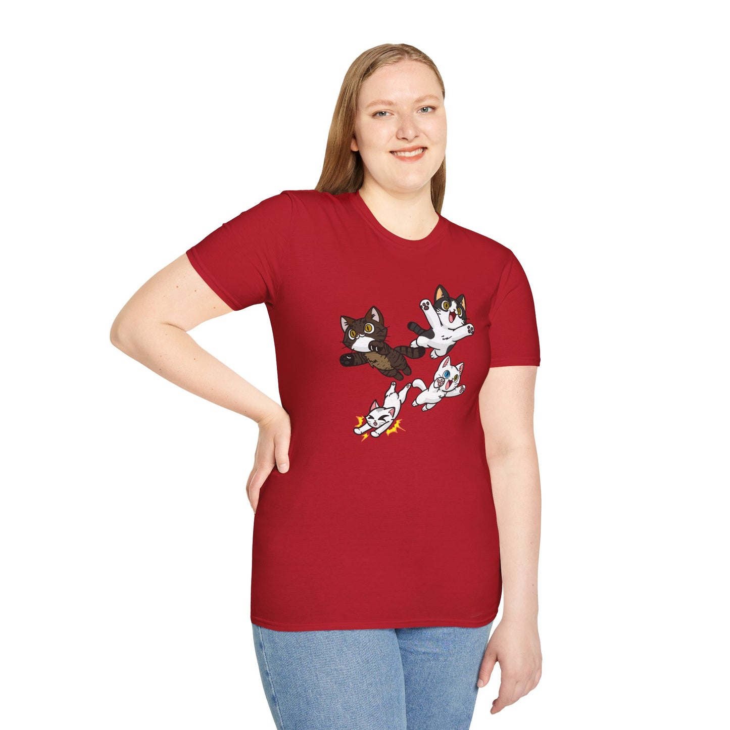 Cat Attack Squadron! | Four Fantastic Flying Felines | Unisex Softstyle T-Shirt