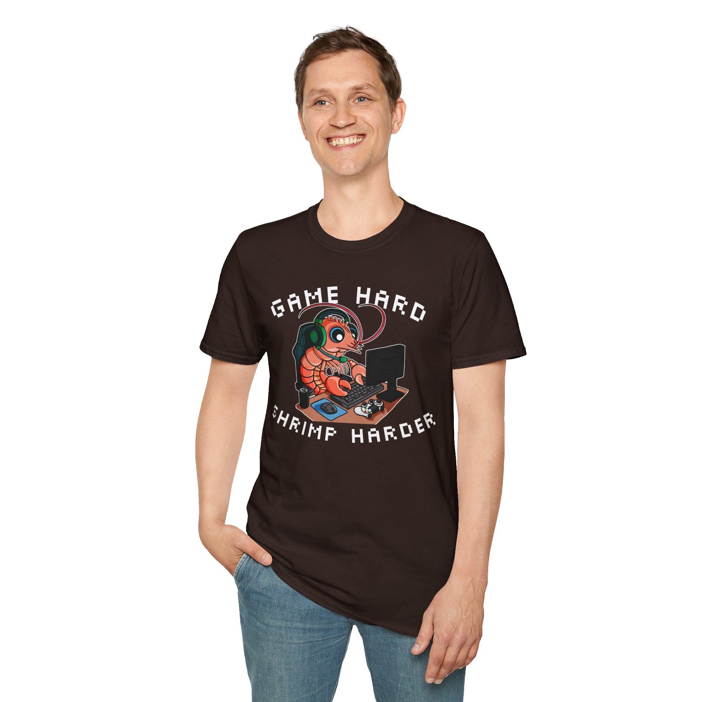 Game Hard Shrimp Harder | Gamer Shrimp | Unisex Softstyle T-Shirt